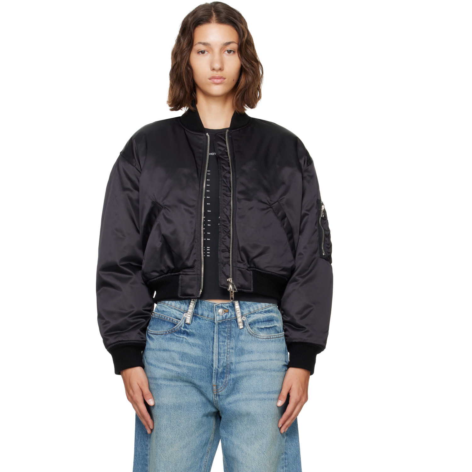 Alexander Wang Black Faux Fur Lined Bomber Jacket