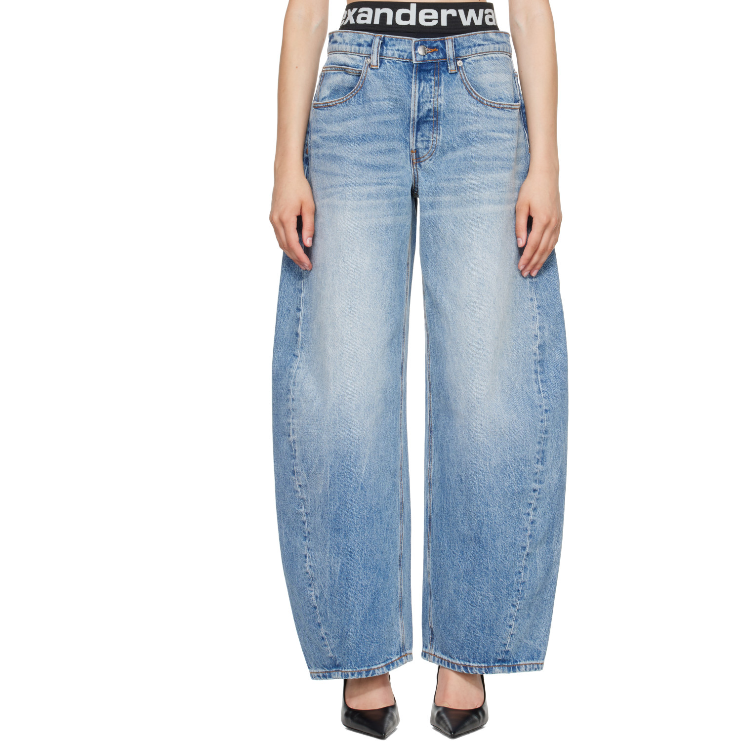 Alexander Wang Blue Blow-Up Logo Waistband Jeans