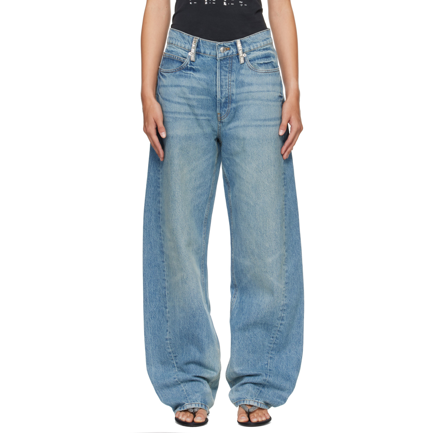 Alexander Wang Blue Crystal Hotfix Belt Loop Mid-Rise Relaxed Jeans