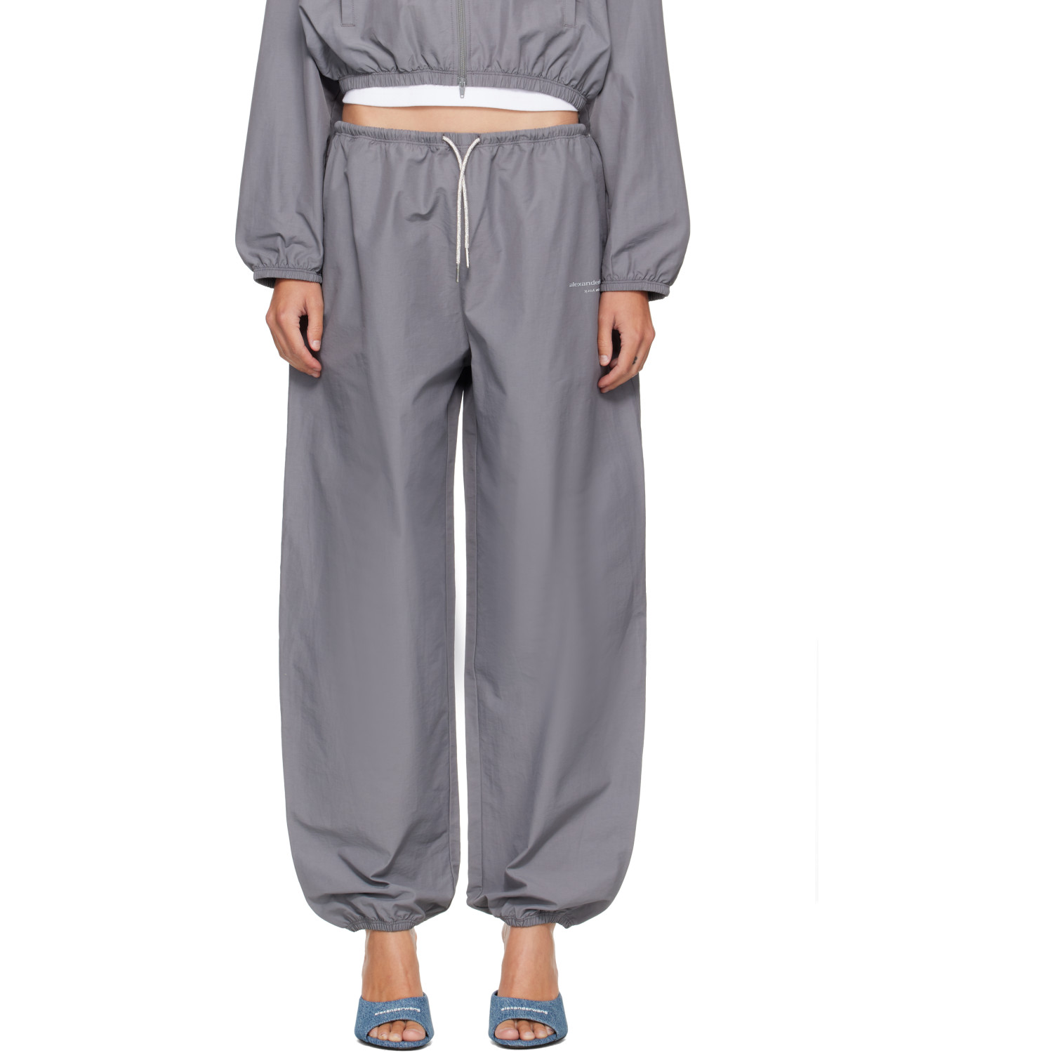 Alexander Wang Gray Mid-Rise Rhinestone Drawcord Track Pants