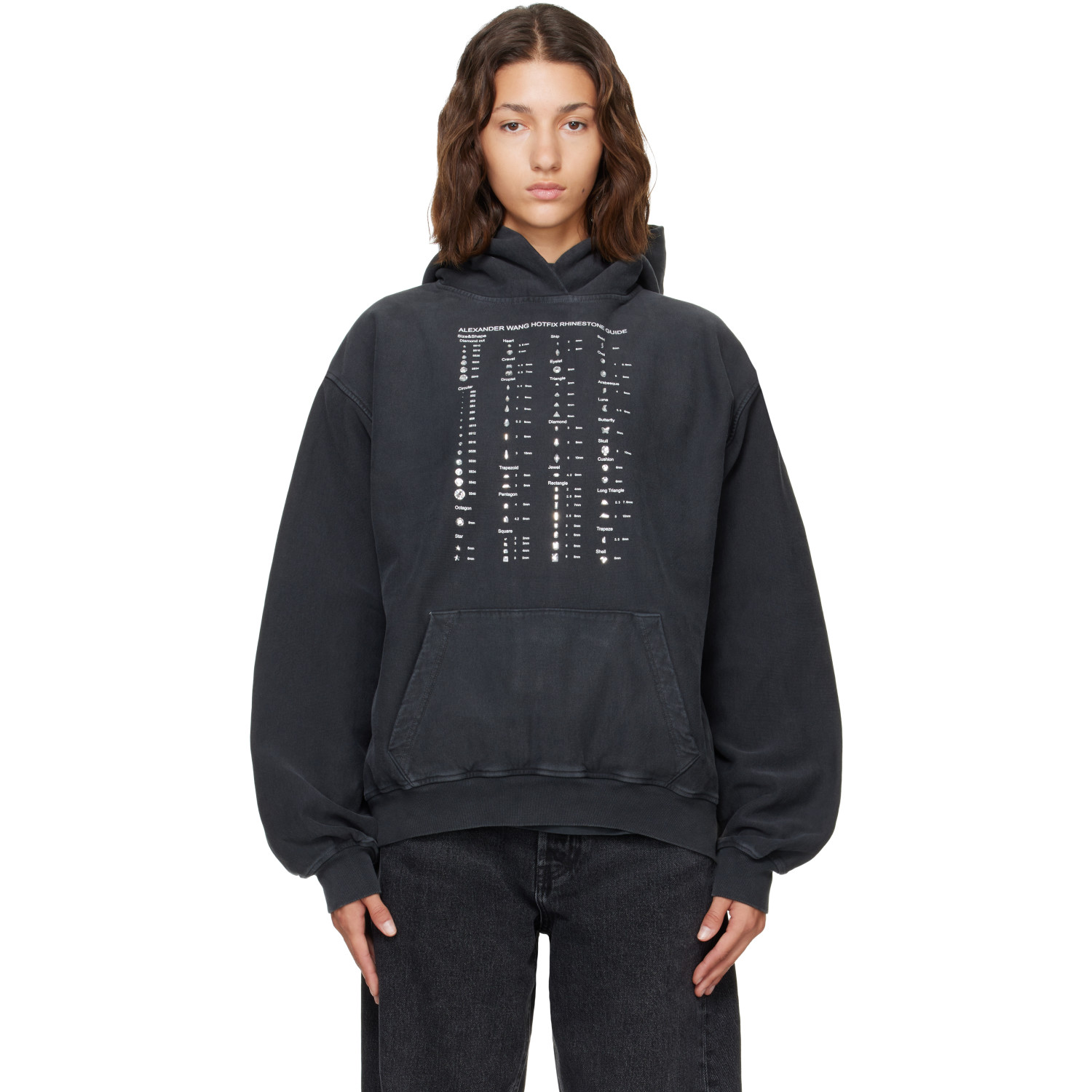 Alexander Wang Black Crystal Hotfix Graphic Hoodie