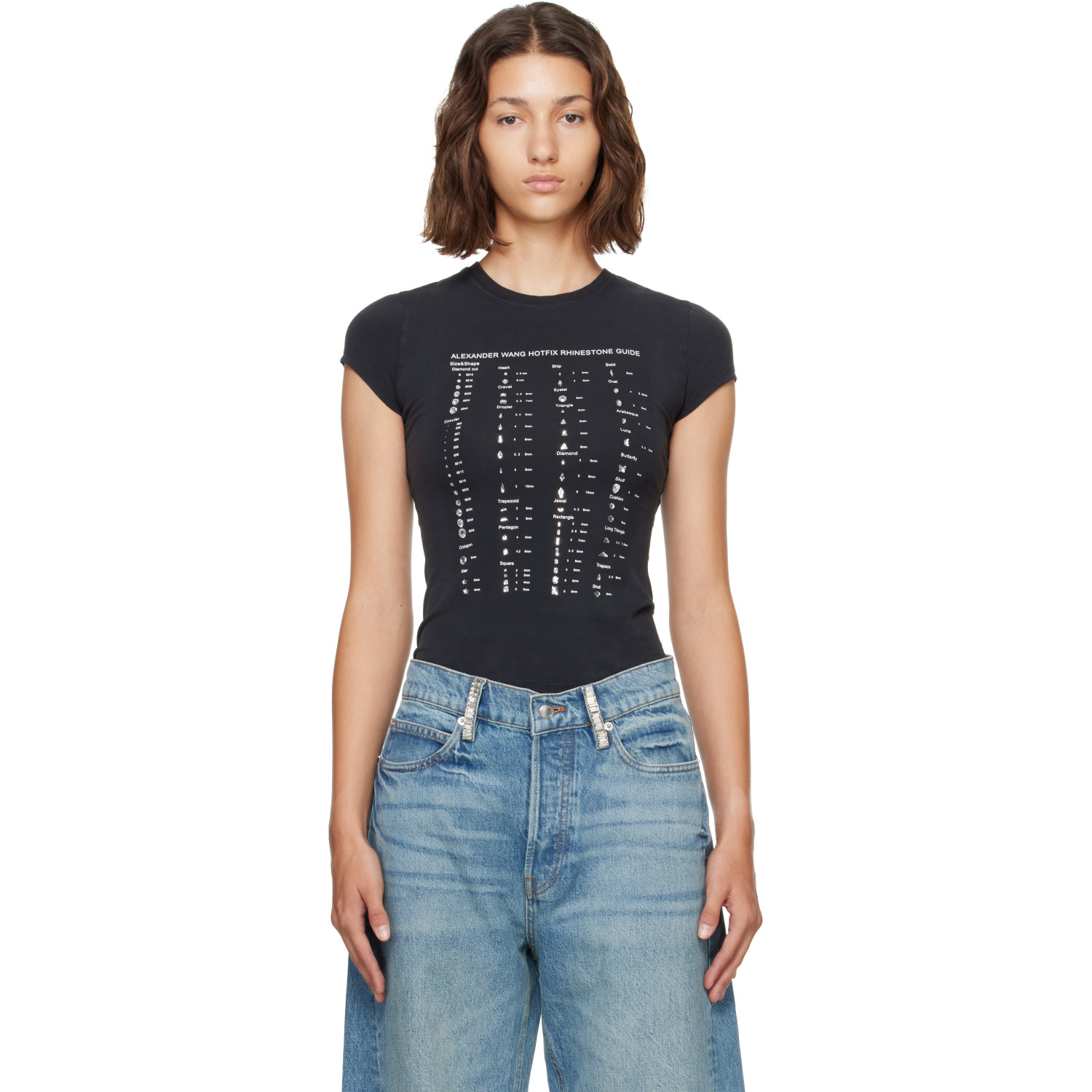 Alexander Wang Black Crystal Hotfix Graphic Fitted T-shirt