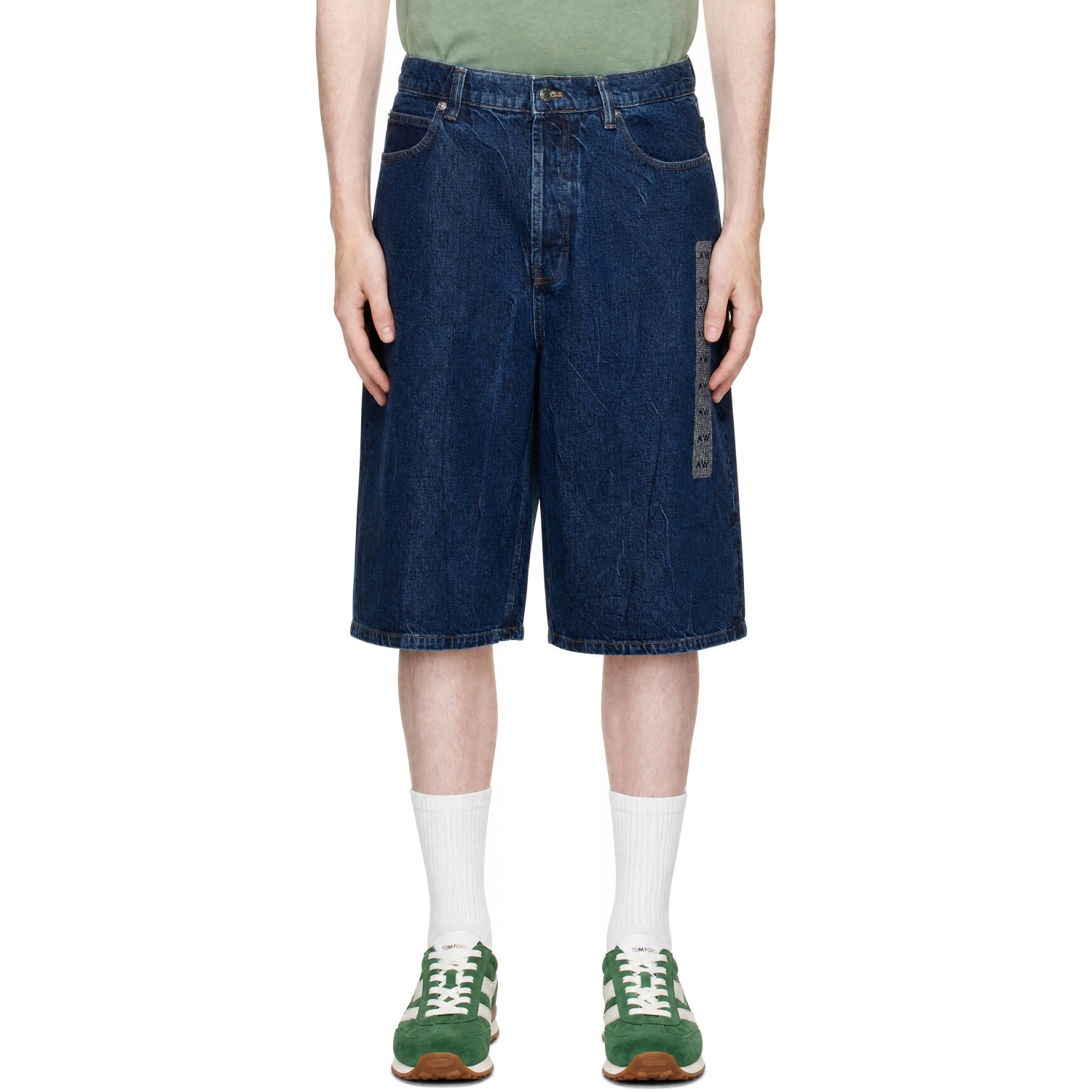 Alexander Wang Blue Low Rise Flasher Detail Denim Board Shorts