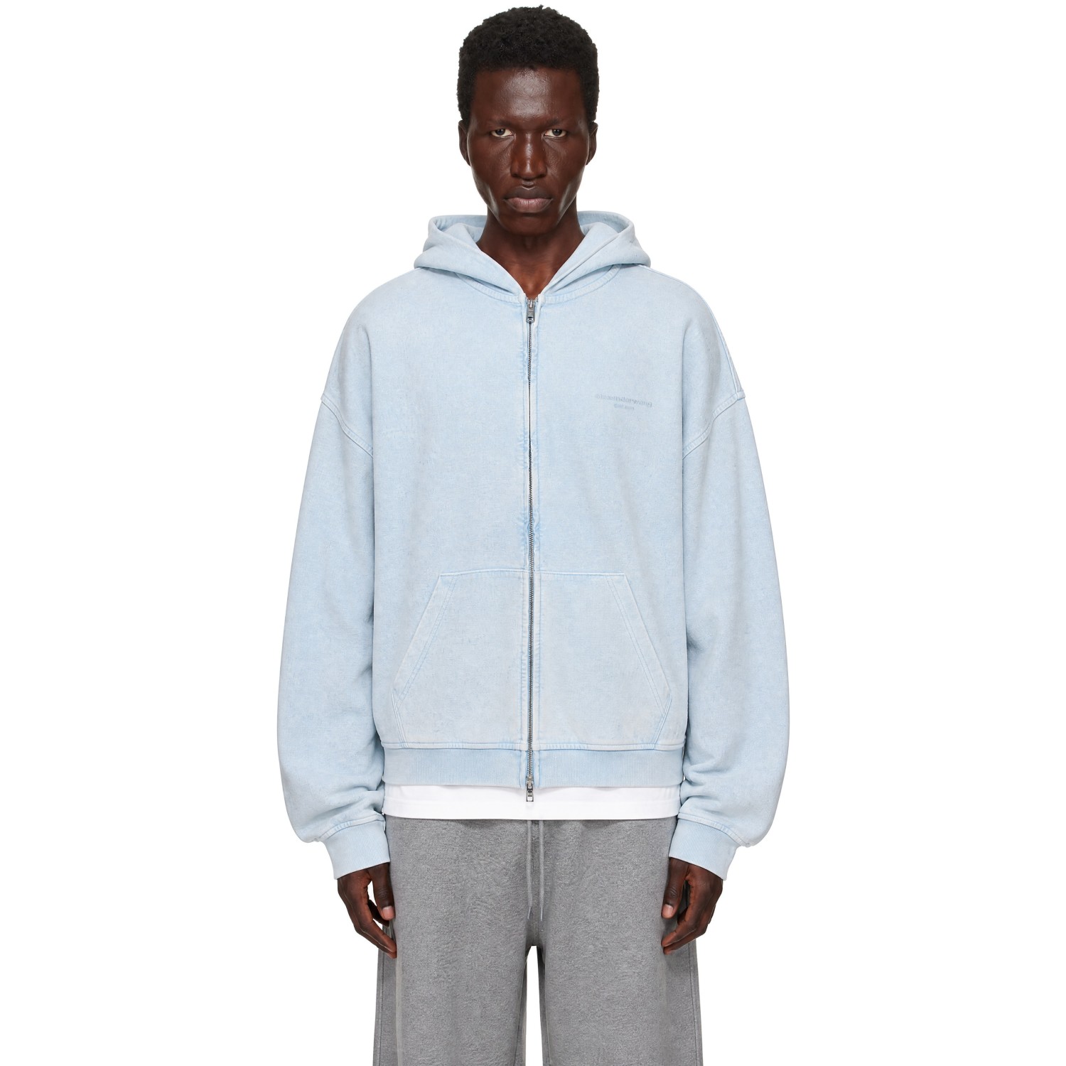 Alexander Wang Blue Crystal Hotfix Oversized Zip-Up Hoodie