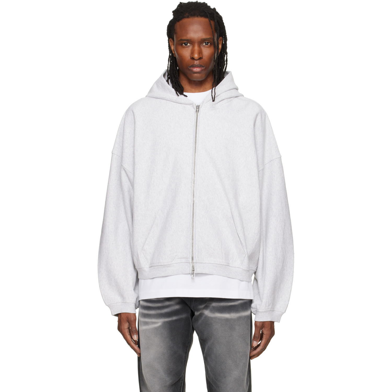 Alexander Wang Gray Crystal Embellished Oversized Zip-Up Hoodie