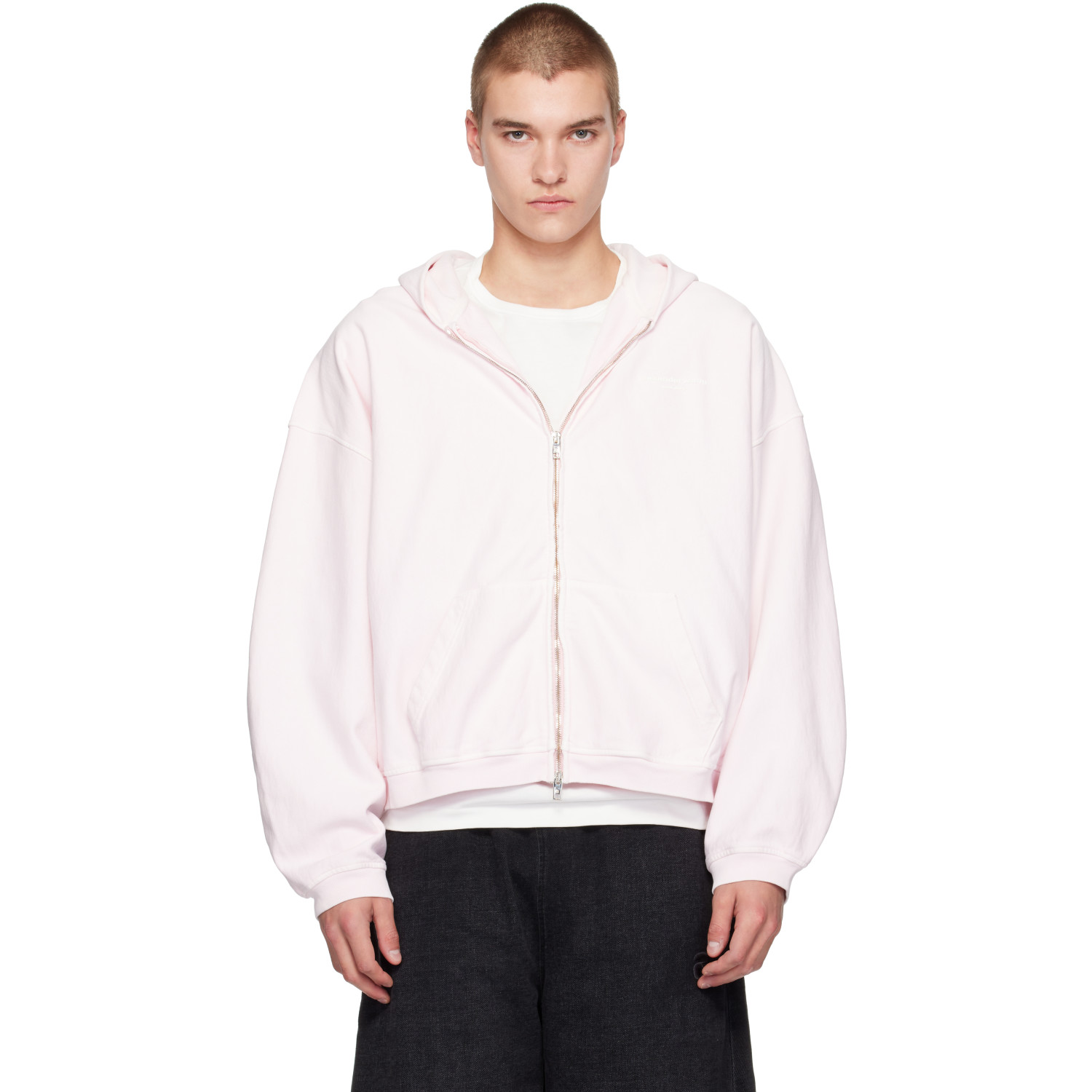 Alexander Wang Pink Logo Print Oversized Zip-Up Hoodie