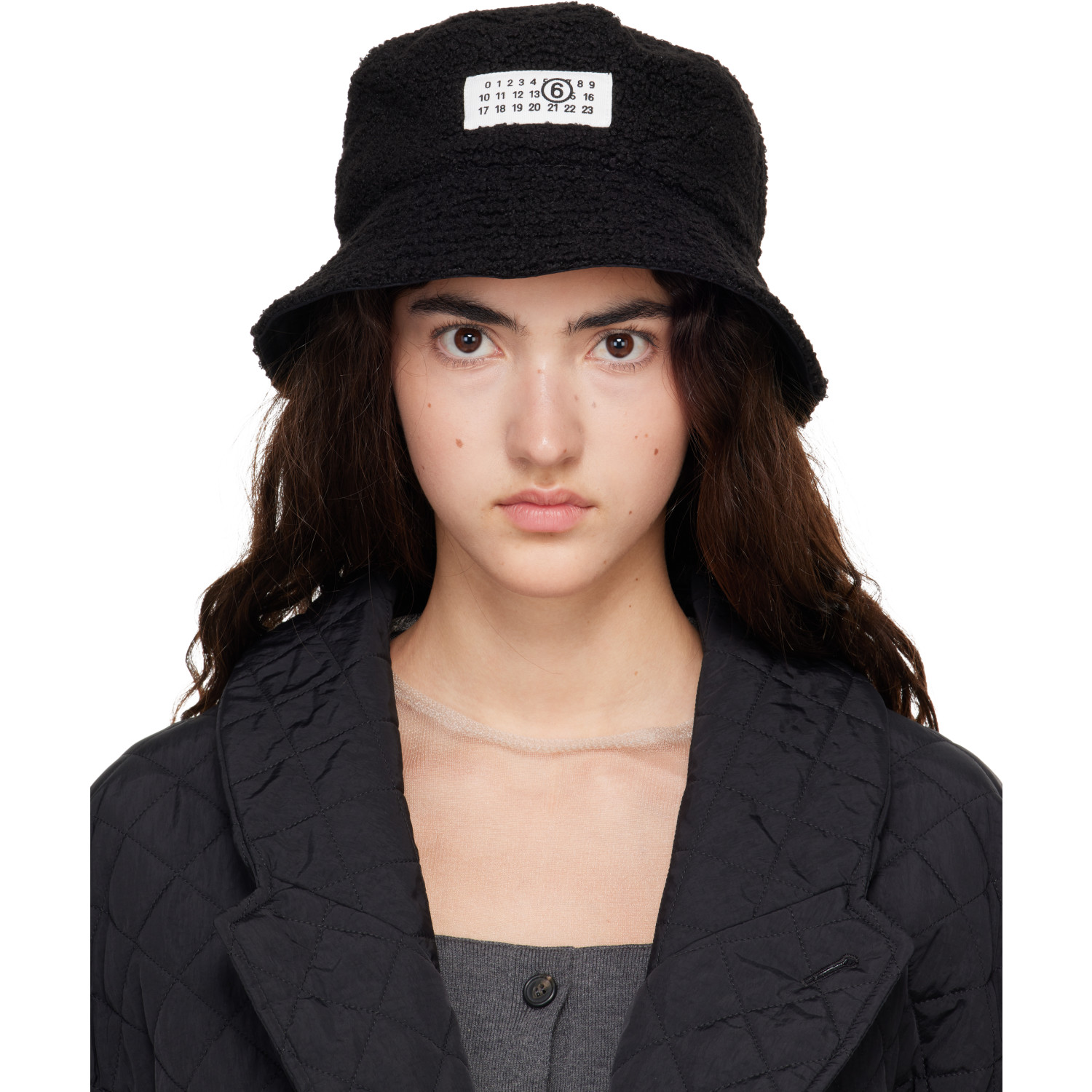 MM6 Maison Margiela Black Teddy Nylon Reversible Bucket Hat