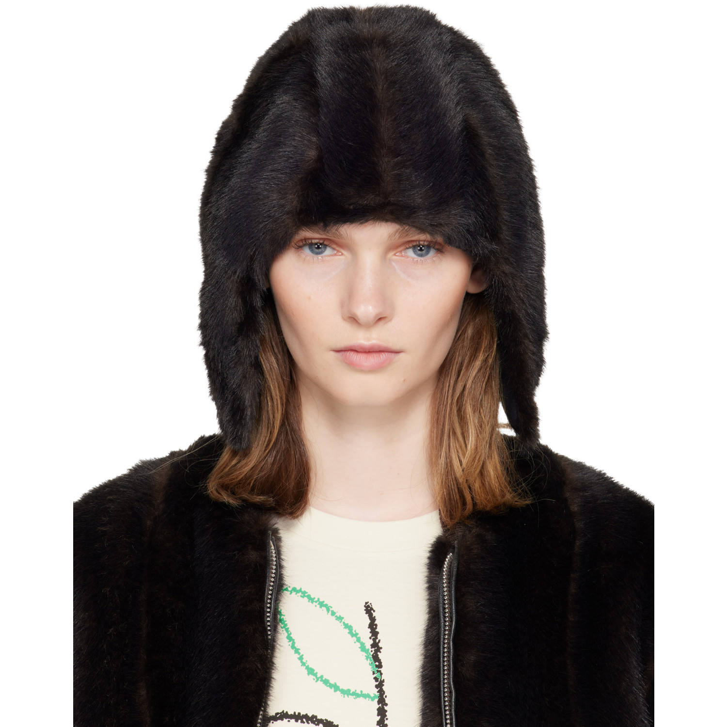 MM6 Maison Margiela Brown Faux Fur Aviator Hat