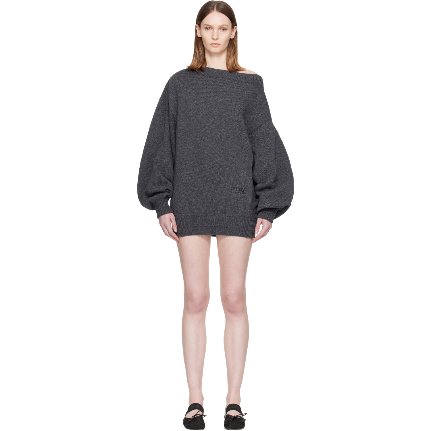 MM6 Maison Margiela Gray Off-shoulder Knit Minidress
