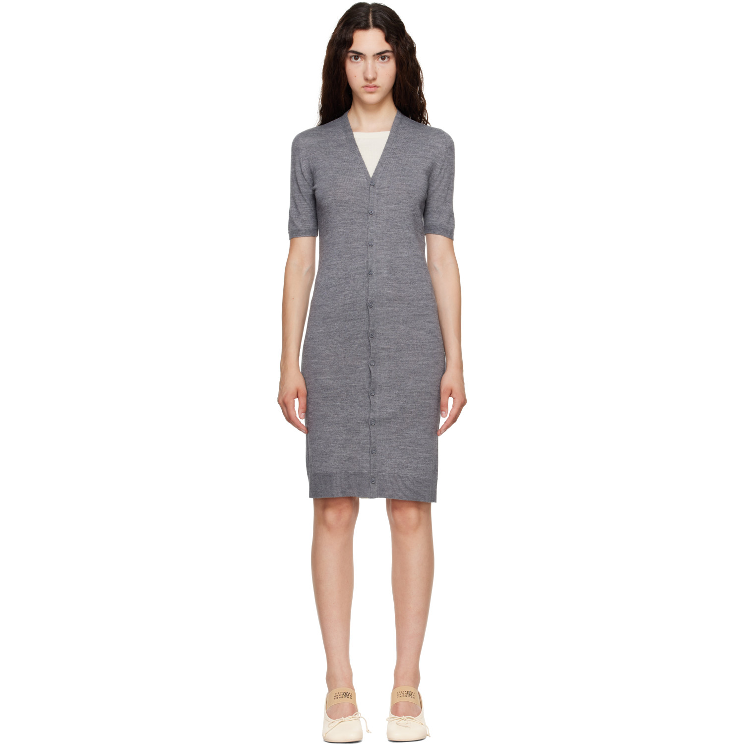 MM6 Maison Margiela Gray & Off-White Trompe L'Oeil Cardigan Midi Dress
