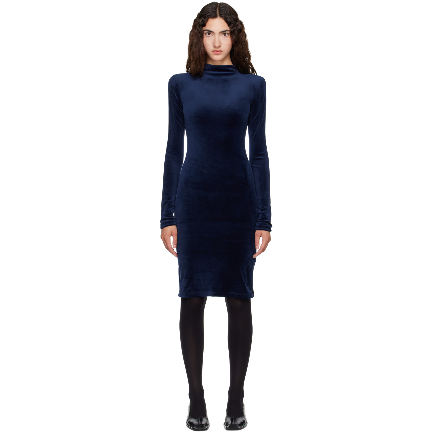 MM6 Maison Margiela Navy & Black Long Sleeve Midi Dress