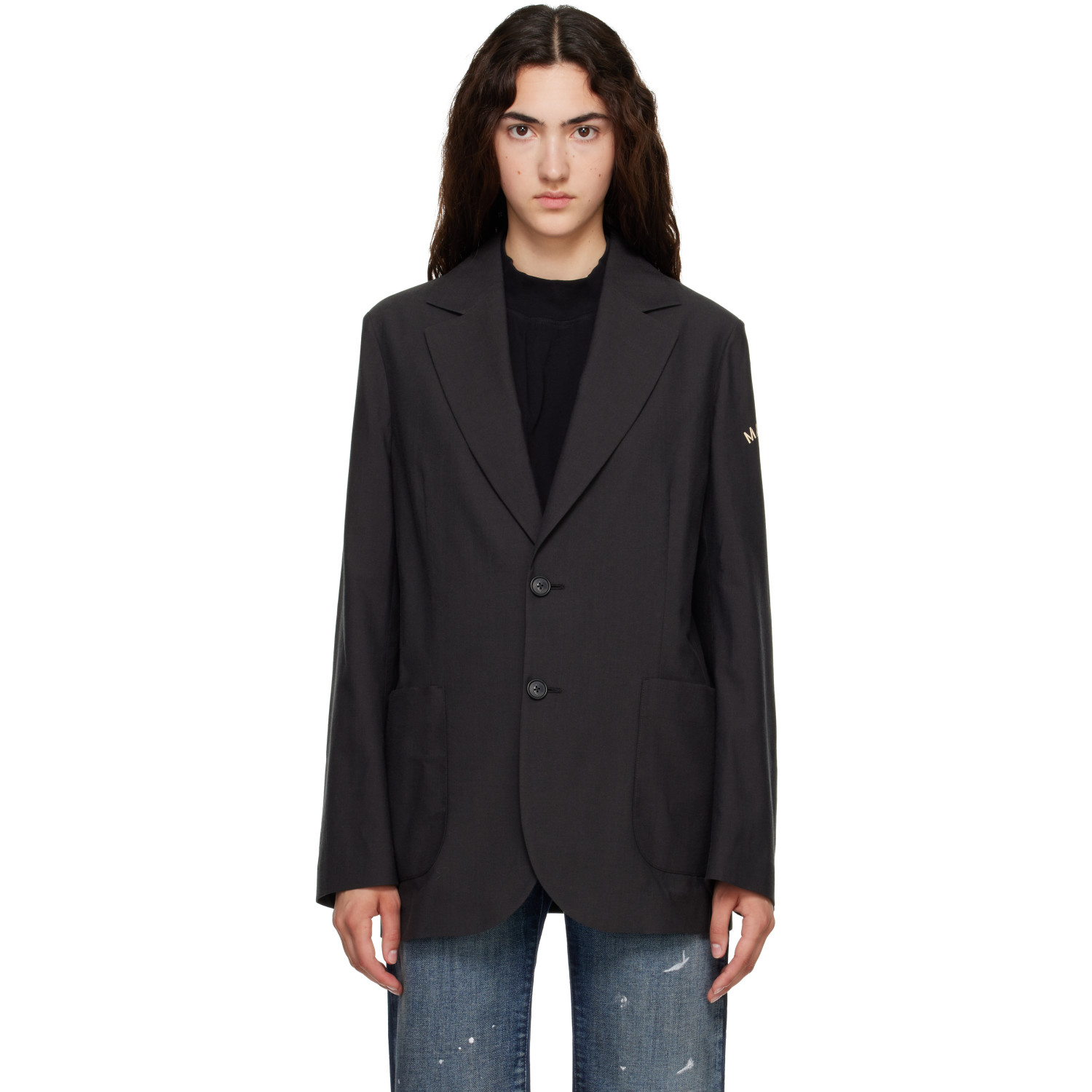 MM6 Maison Margiela Black Wool-Blend Blazer