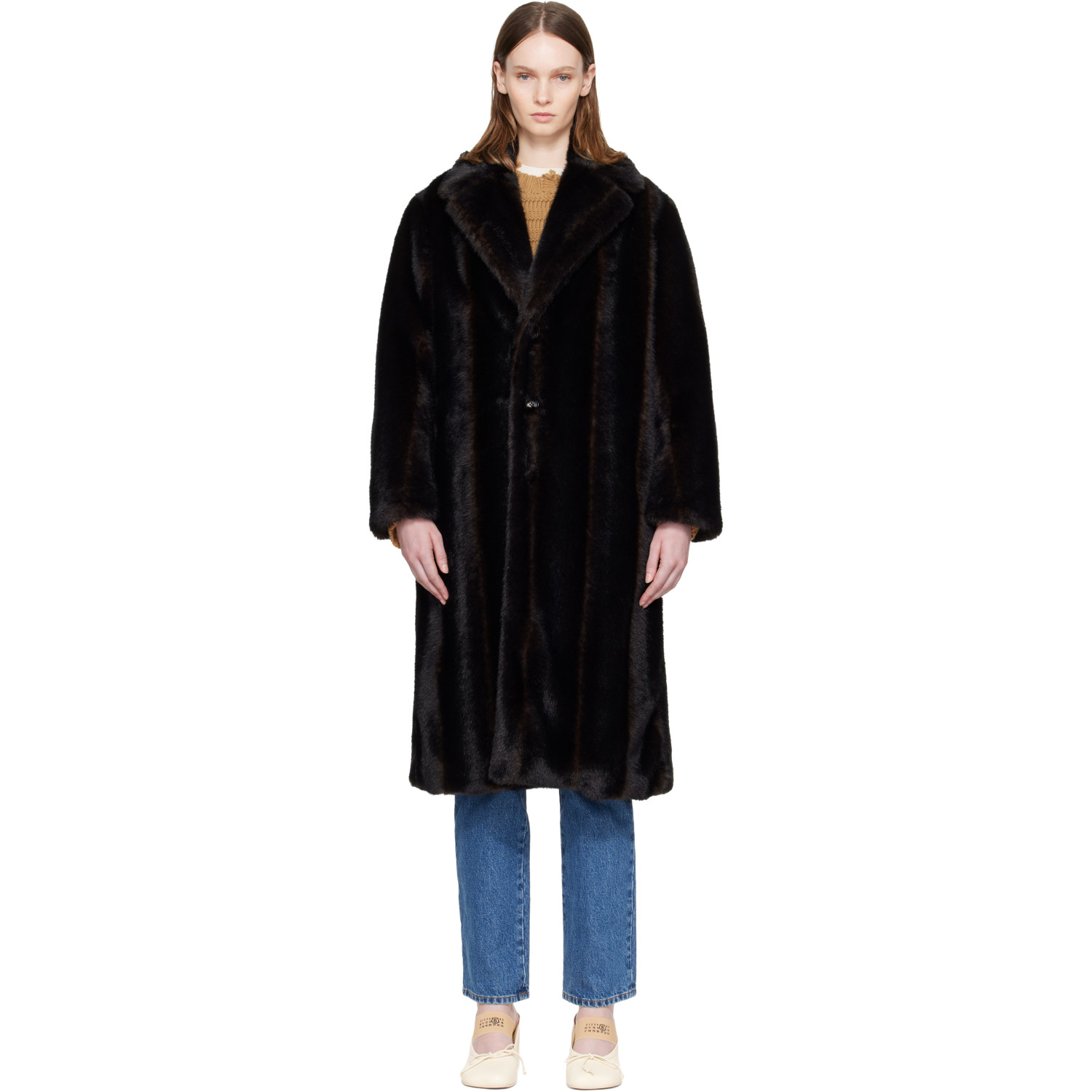 MM6 Maison Margiela Brown Faux-Fur Coat