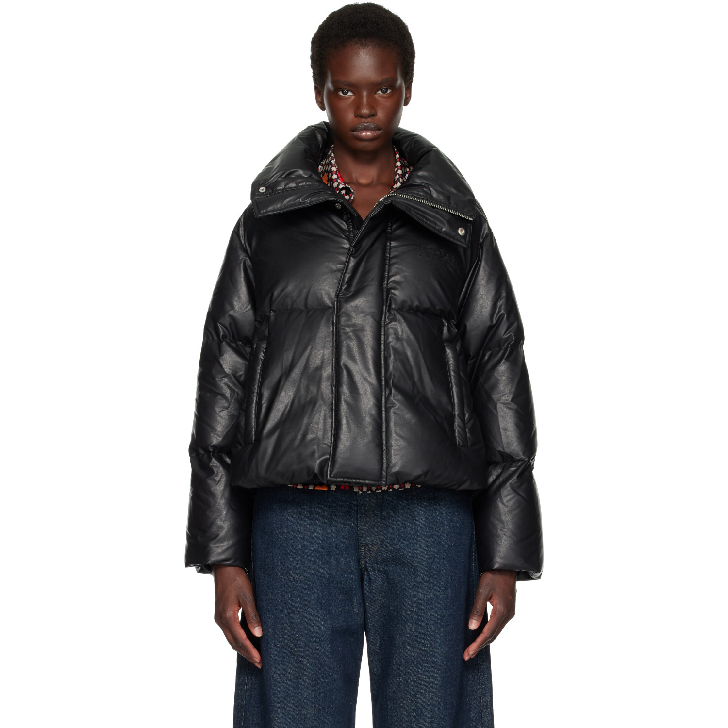 MM6 Maison Margiela Black Padded Faux-Leather Down Jacket