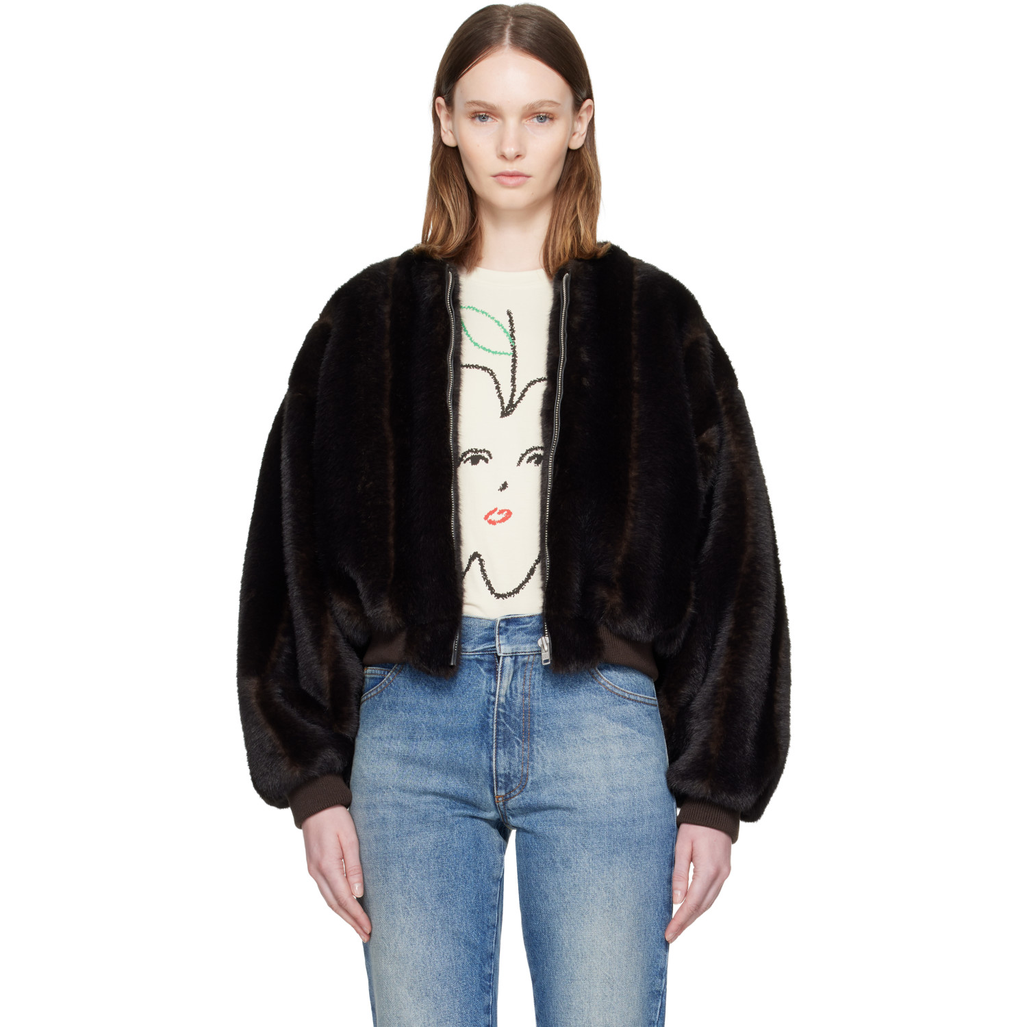 MM6 Maison Margiela Brown Faux-Fur Jacket