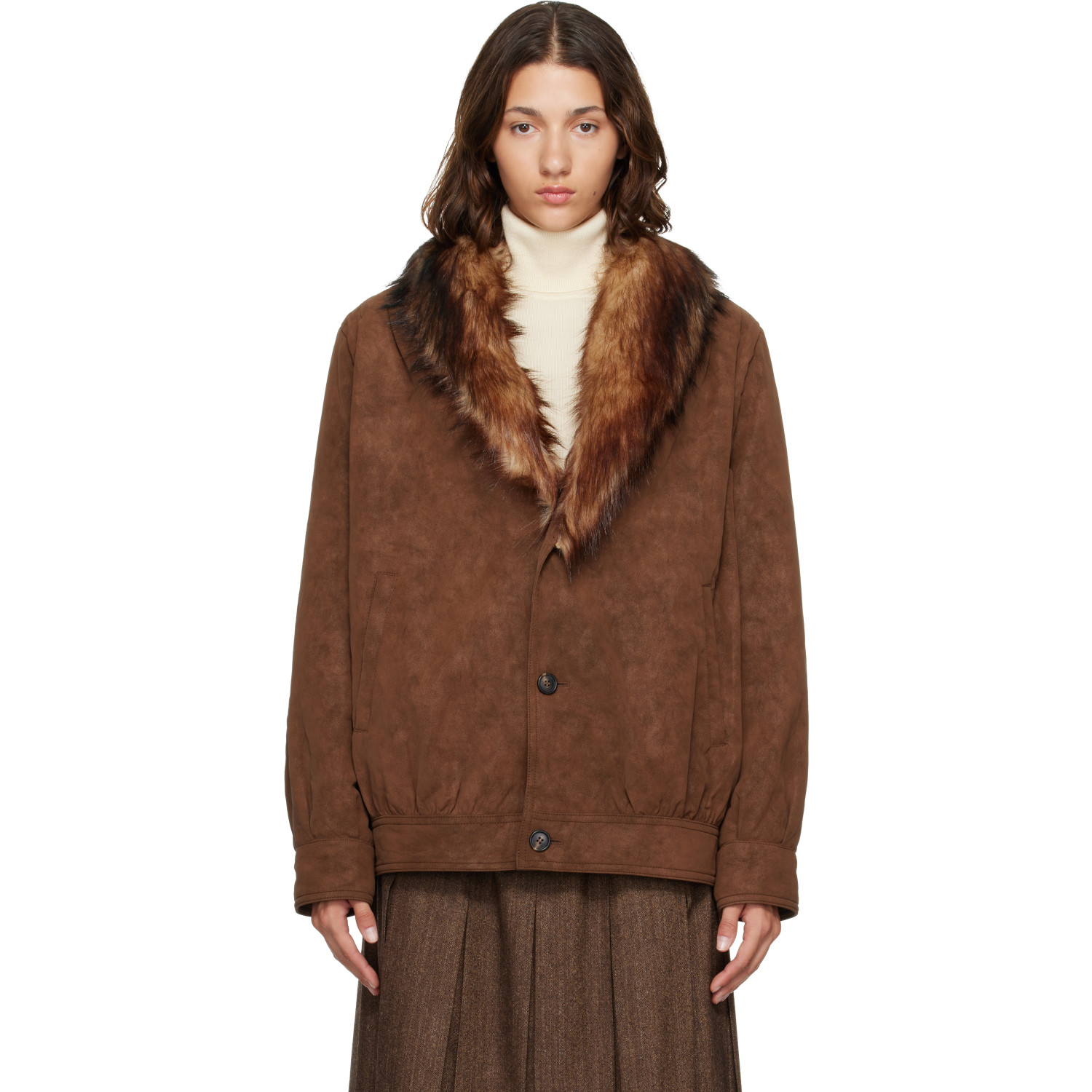 MM6 Maison Margiela Brown Faux-Suede Jacket