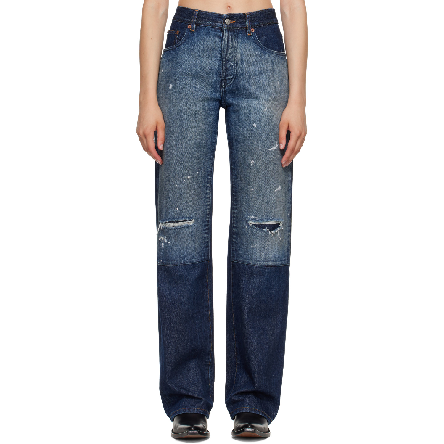 MM6 Maison Margiela Blue Distressed Panel Denim Jeans