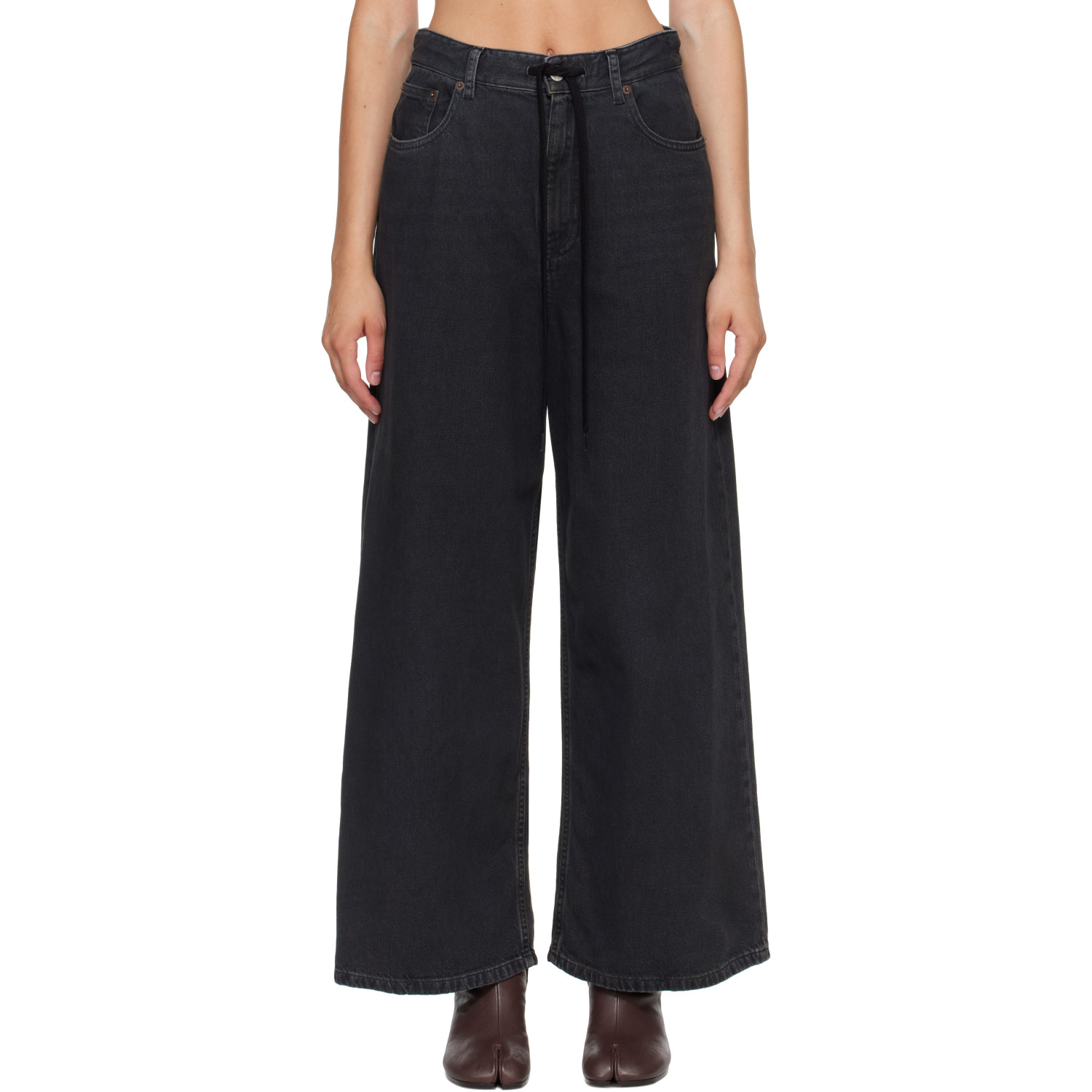MM6 Maison Margiela Black Drawstring Jeans