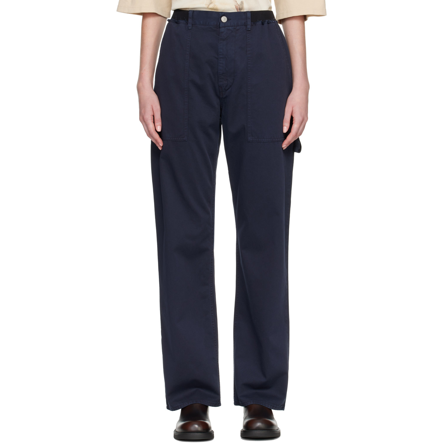 MM6 Maison Margiela Navy Rib-Knit Waist Trousers