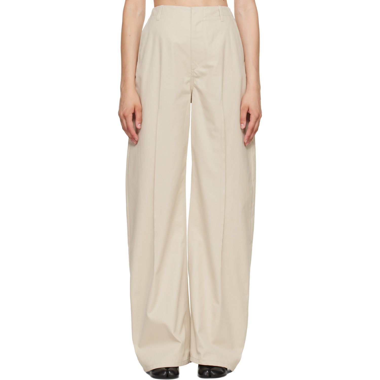 MM6 Maison Margiela Off-White Light Cotton Twill Wide-Leg Trousers