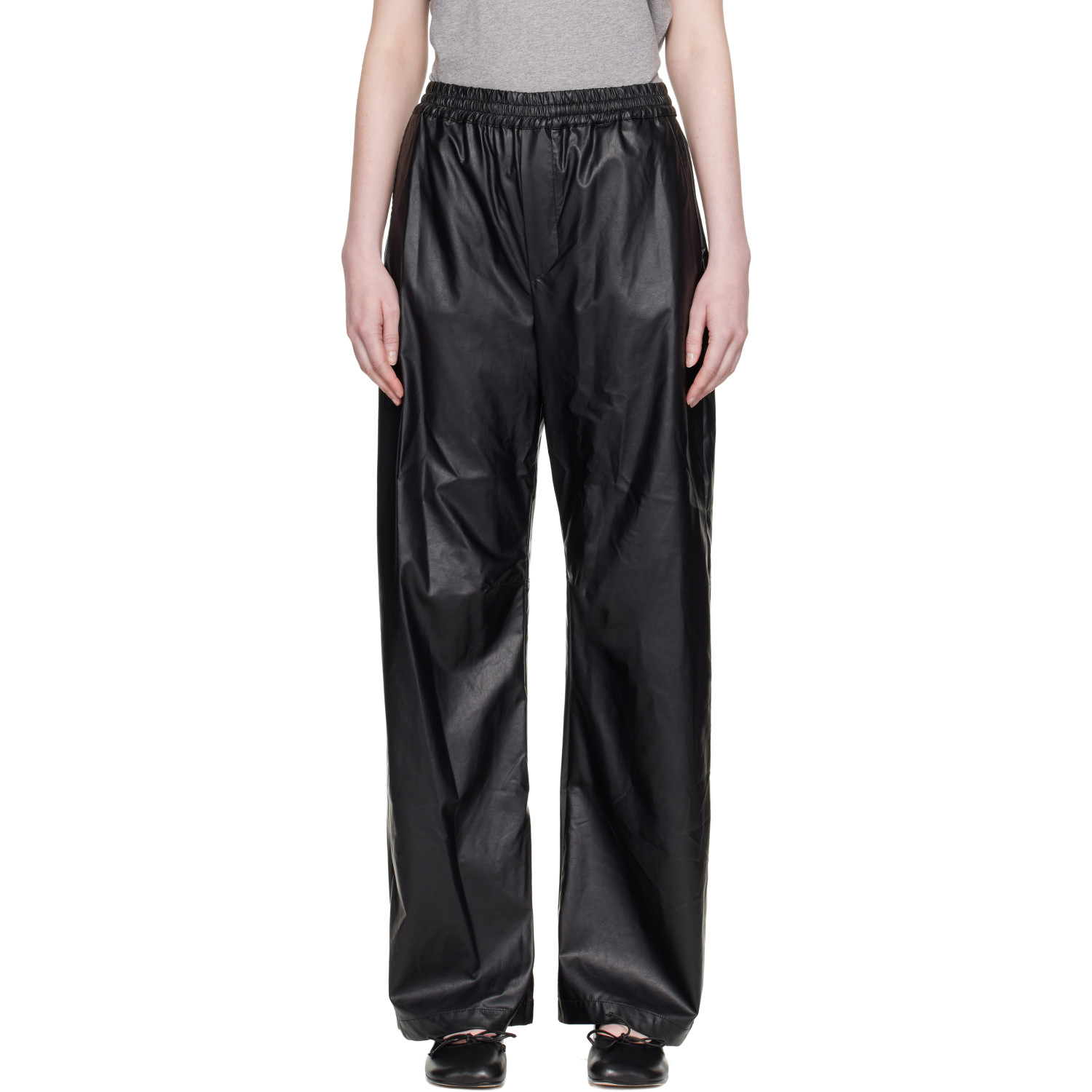 MM6 Maison Margiela Black Light Wide-Leg Faux-Leather Trousers