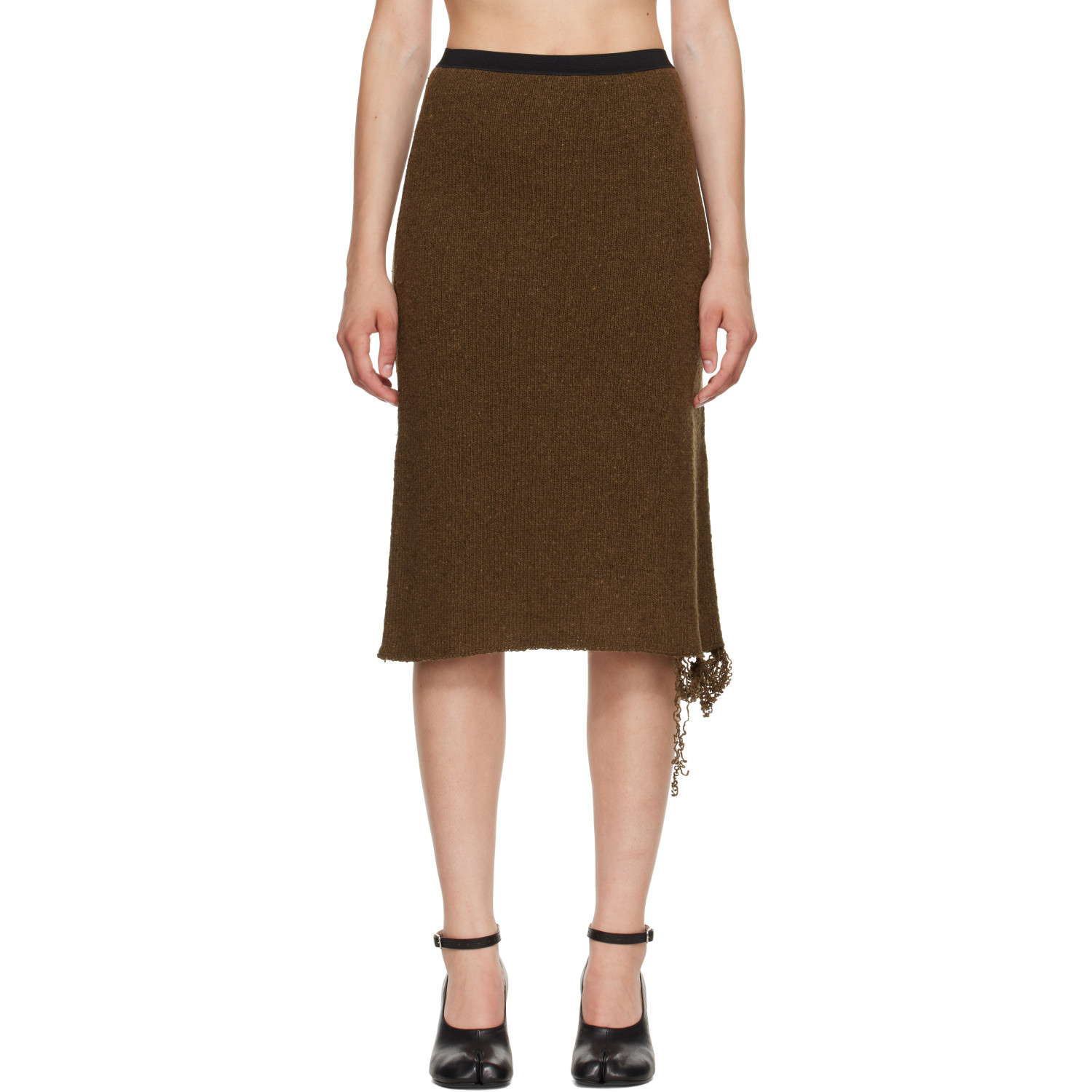 MM6 Maison Margiela Khaki Frayed Midi Skirt