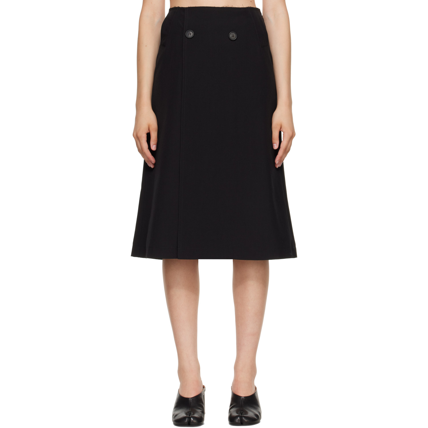 MM6 Maison Margiela Black Double Breasted Midi Skirt