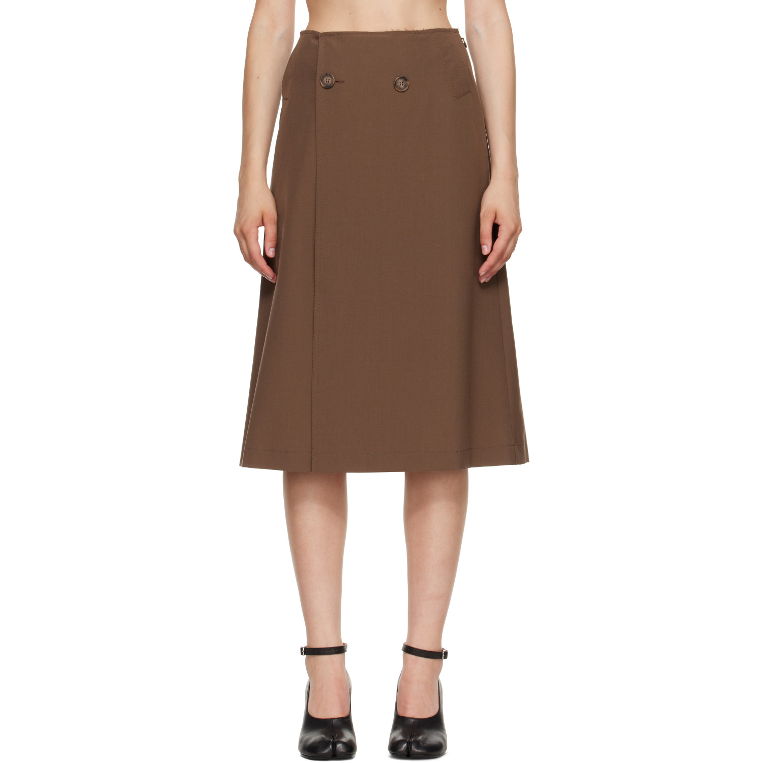 MM6 Maison Margiela Brown Double Breasted Midi Skirt