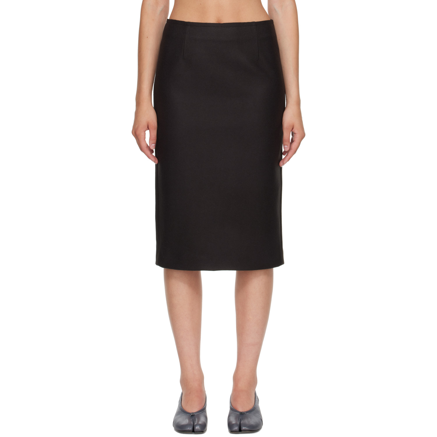 MM6 Maison Margiela Black Wool Felt Midi Skirt