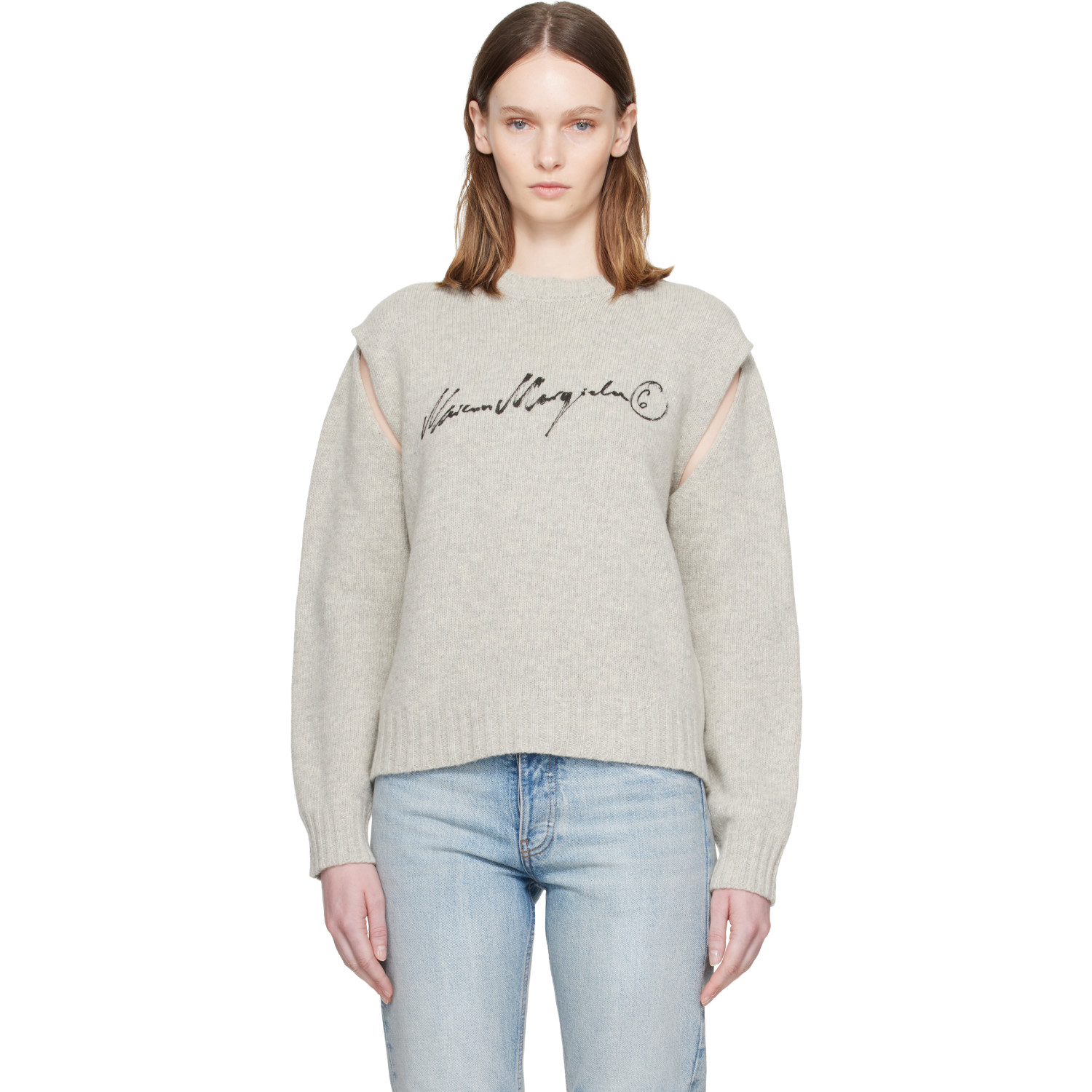 MM6 Maison Margiela Gray Handwritten Knit Sweater
