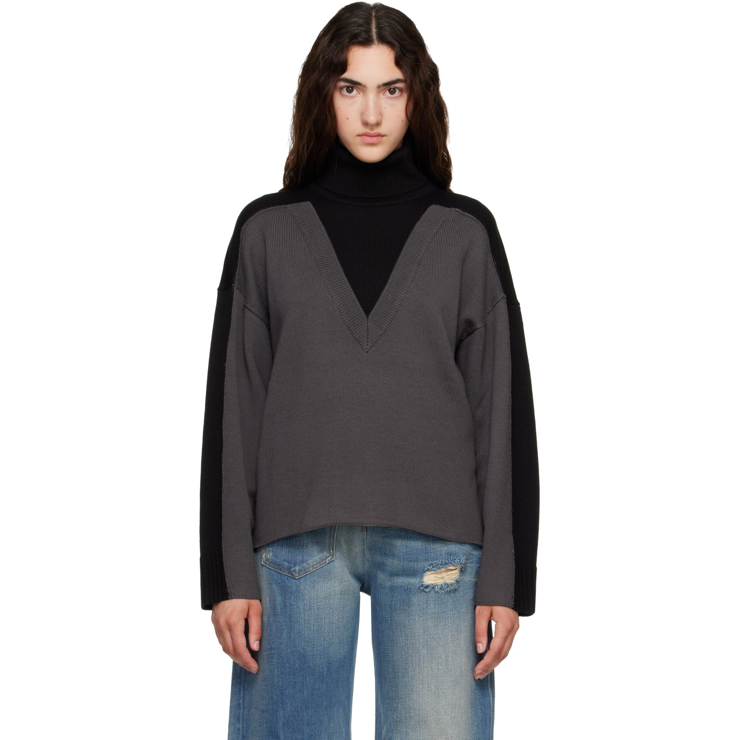 MM6 Maison Margiela Black & Gray Trompe L'Oeil Turtleneck