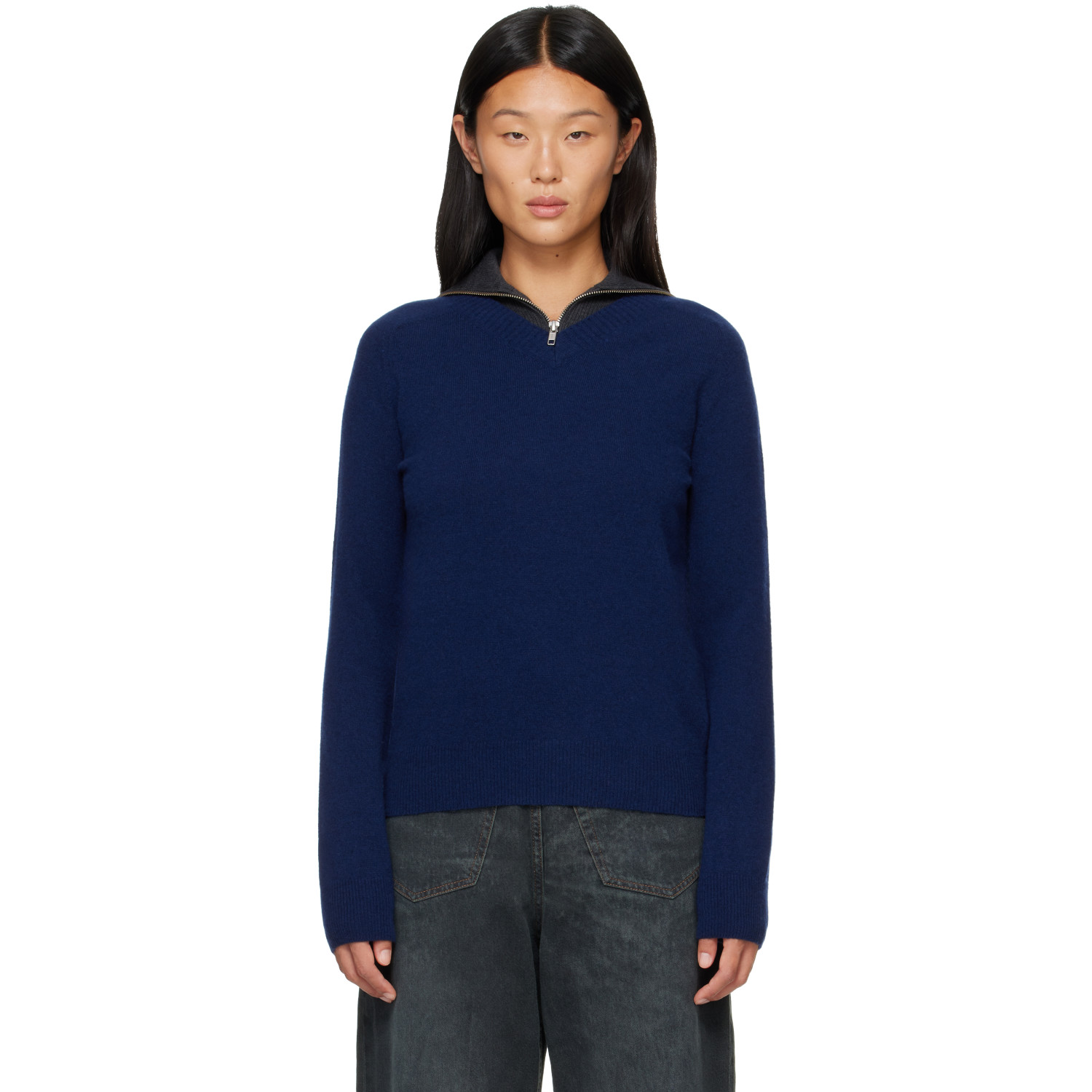 MM6 Maison Margiela Navy & Gray Layered Neckline Pullover Sweater