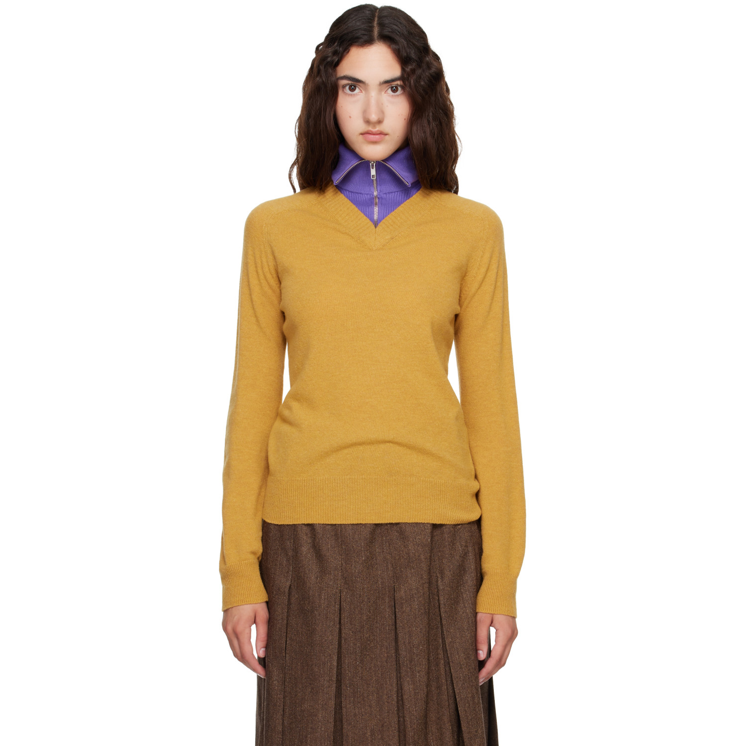 MM6 Maison Margiela Yellow Layered Neckline Sweater