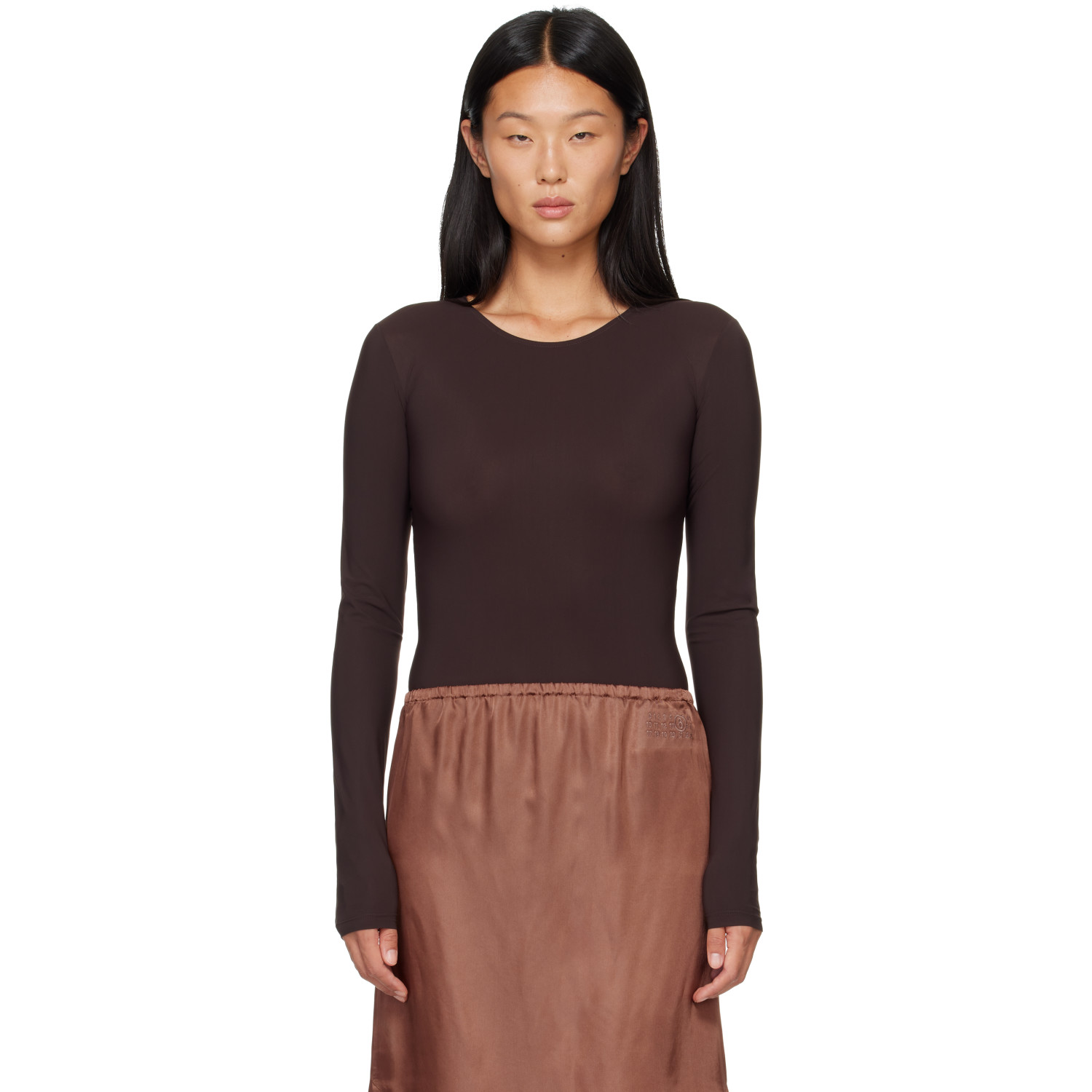 MM6 Maison Margiela Brown Lycra Jersey Bodysuit