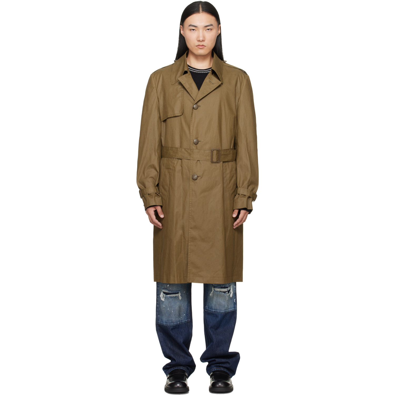 MM6 Maison Margiela Khaki Coated Cotton Trench Coat