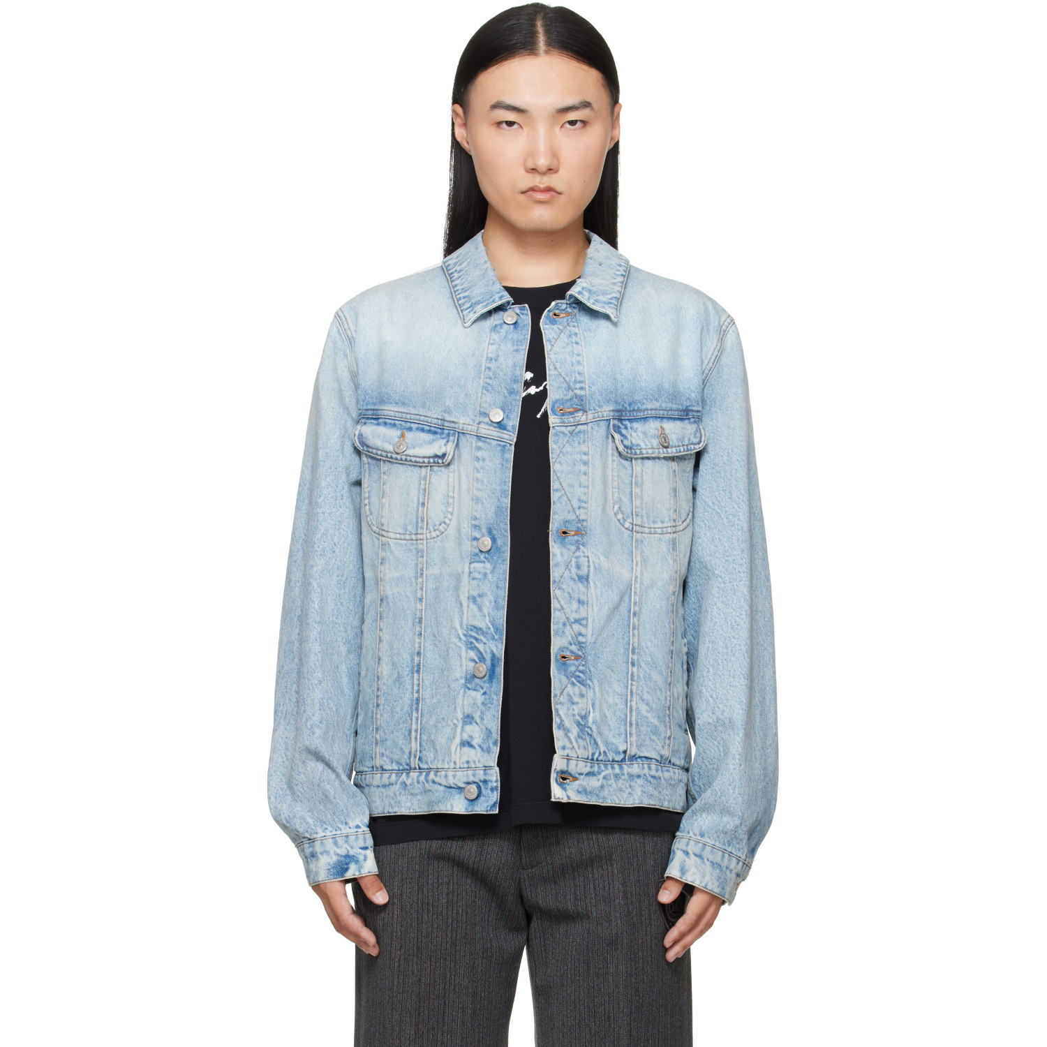 MM6 Maison Margiela Blue Poplin Trim Denim Jacket