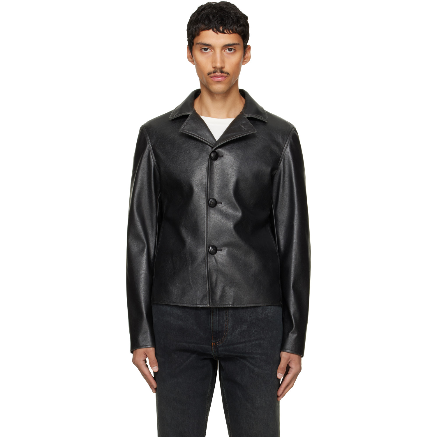 MM6 Maison Margiela Black Sports Faux-Leather Jacket