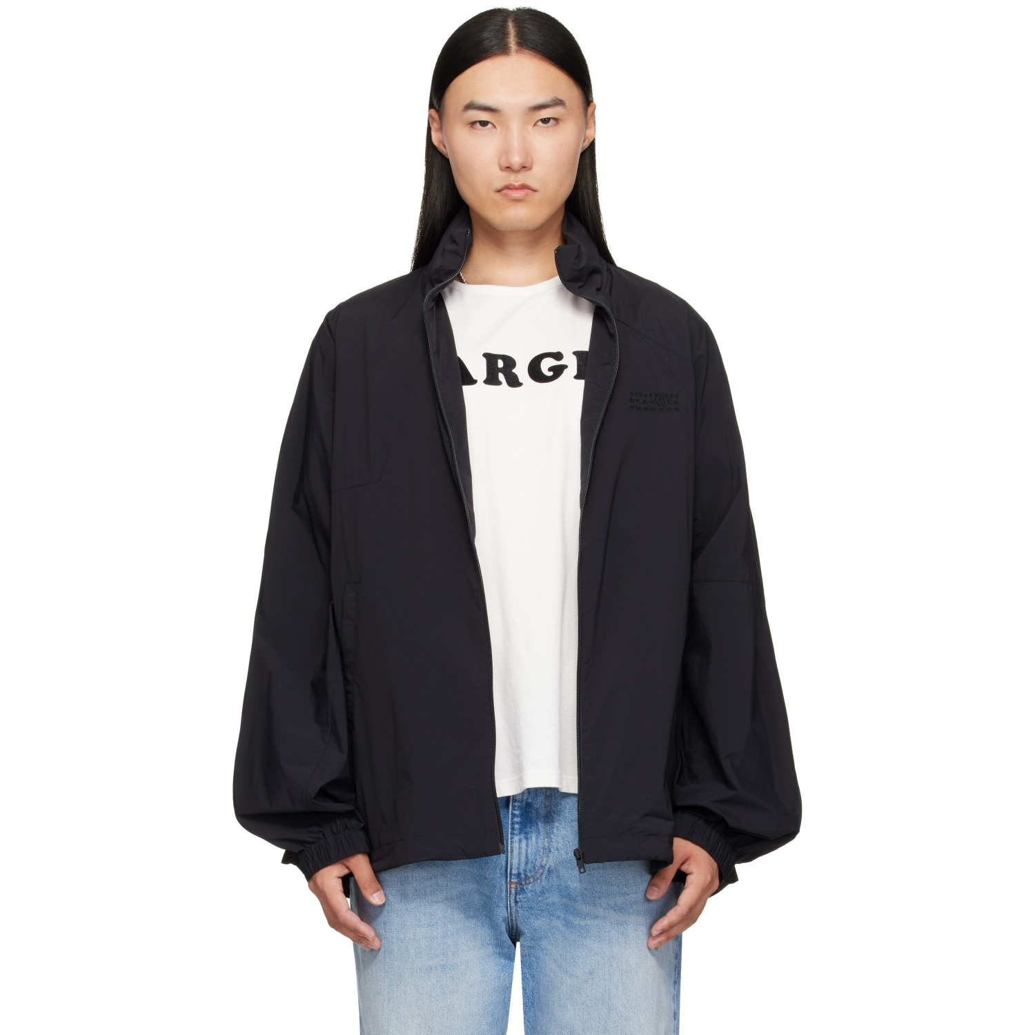 MM6 Maison Margiela Black Nylon Zip Jacket