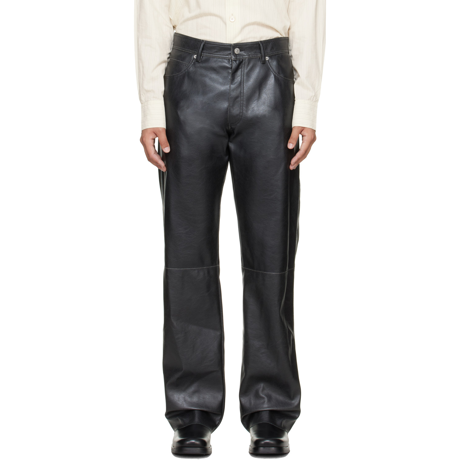 MM6 Maison Margiela Black Faux-Leather Pants