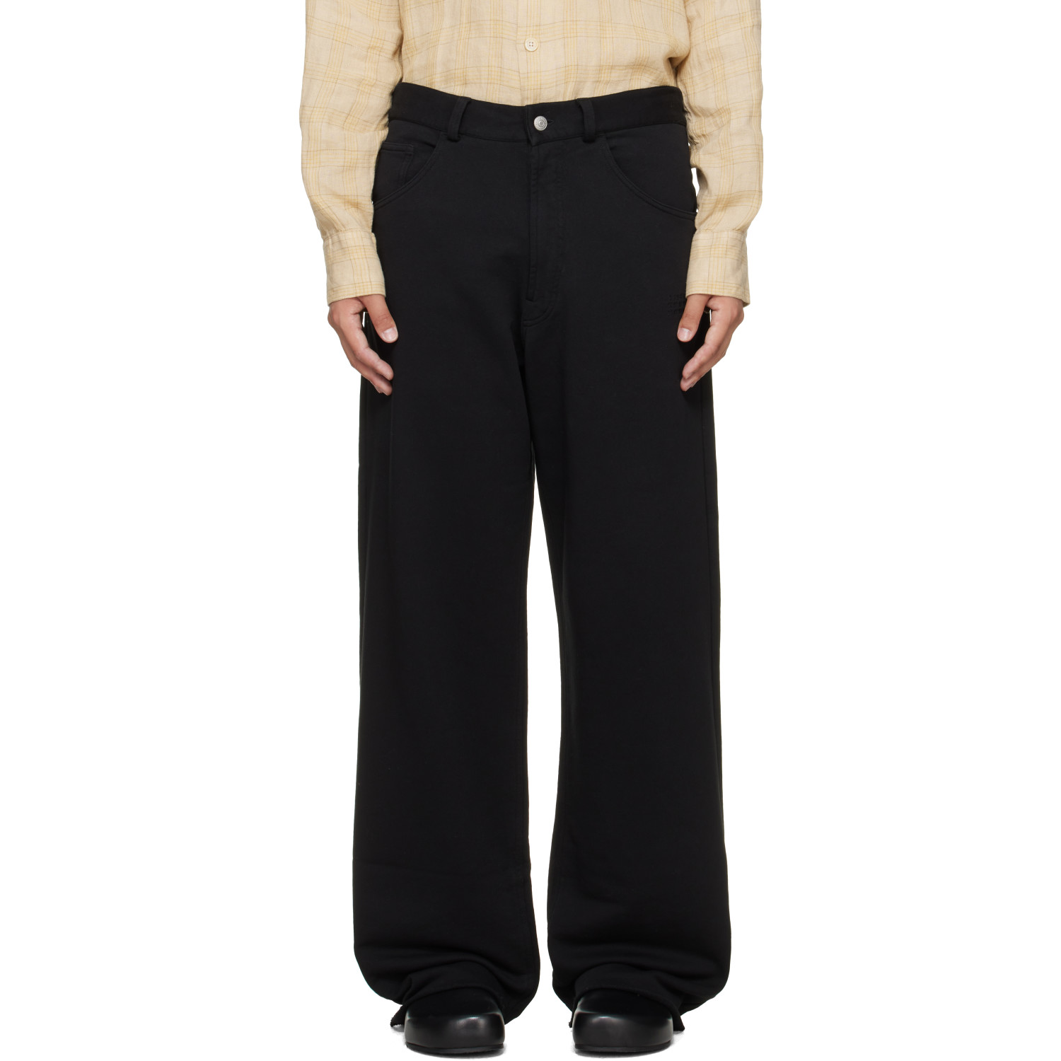 MM6 Maison Margiela Black Logo-Embroidered Unbrushed Cotton Trousers