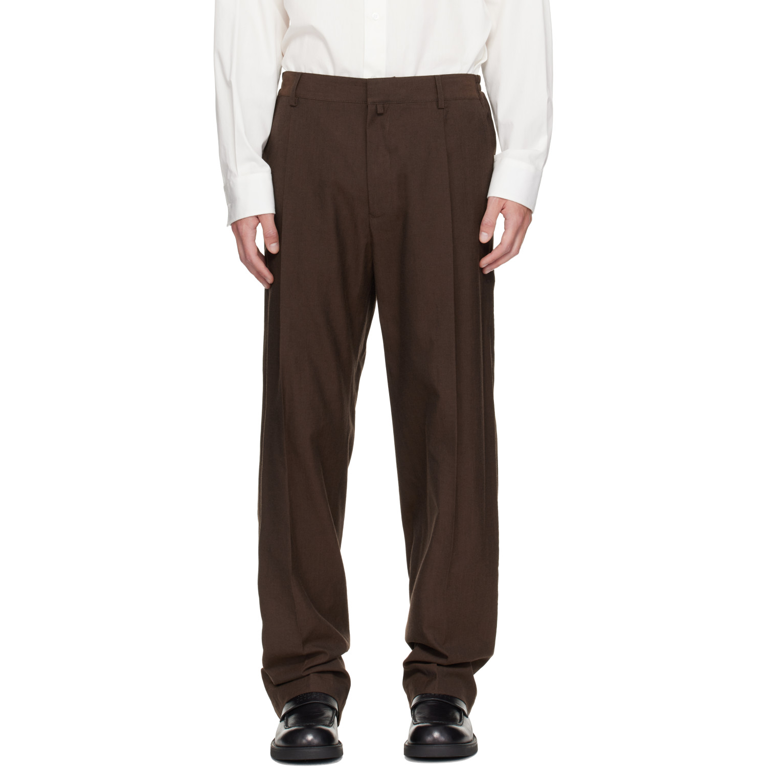 MM6 Maison Margiela Brown Pleated Cotton Wool Trousers