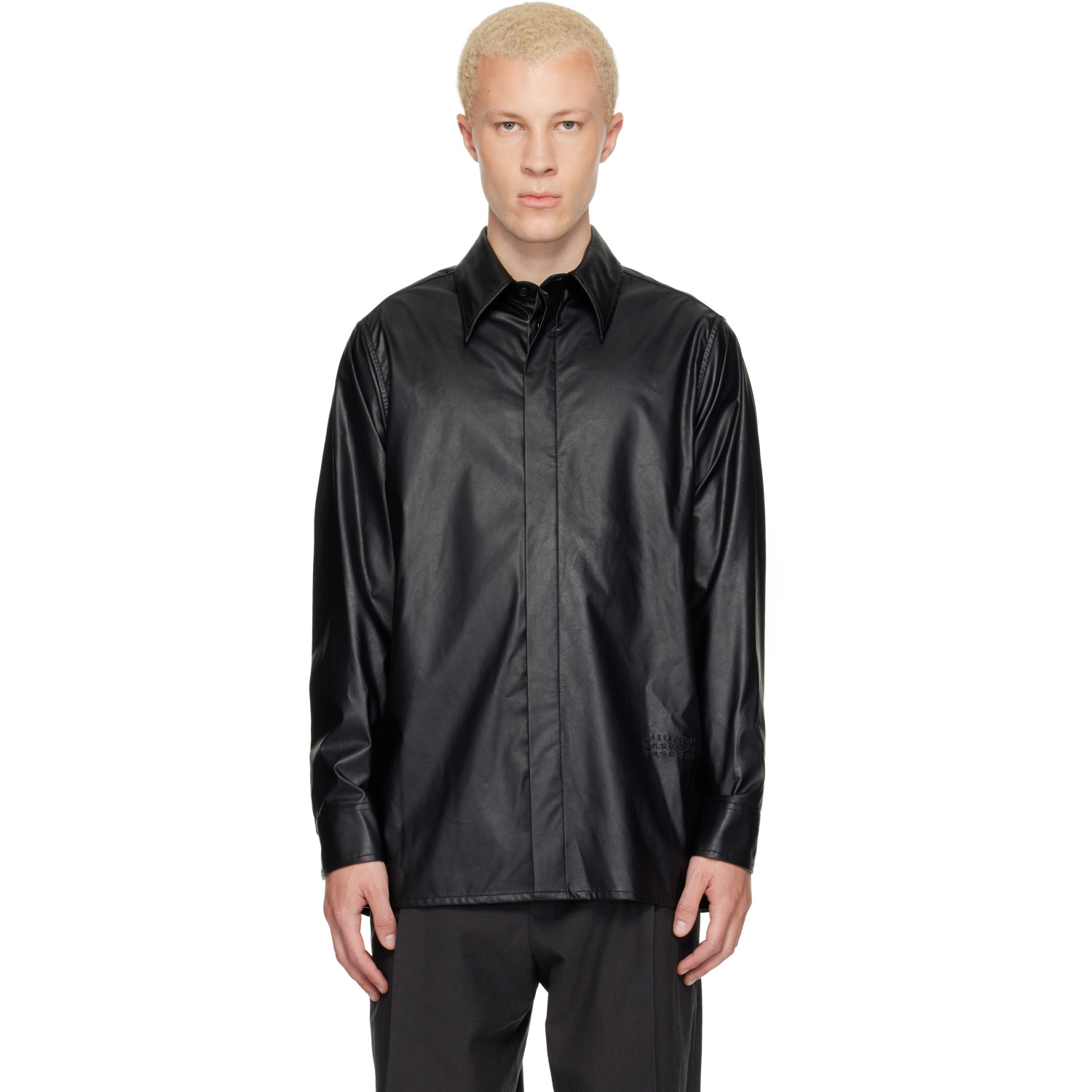 MM6 Maison Margiela Black Long-Sleeved Faux-Leather Shirt