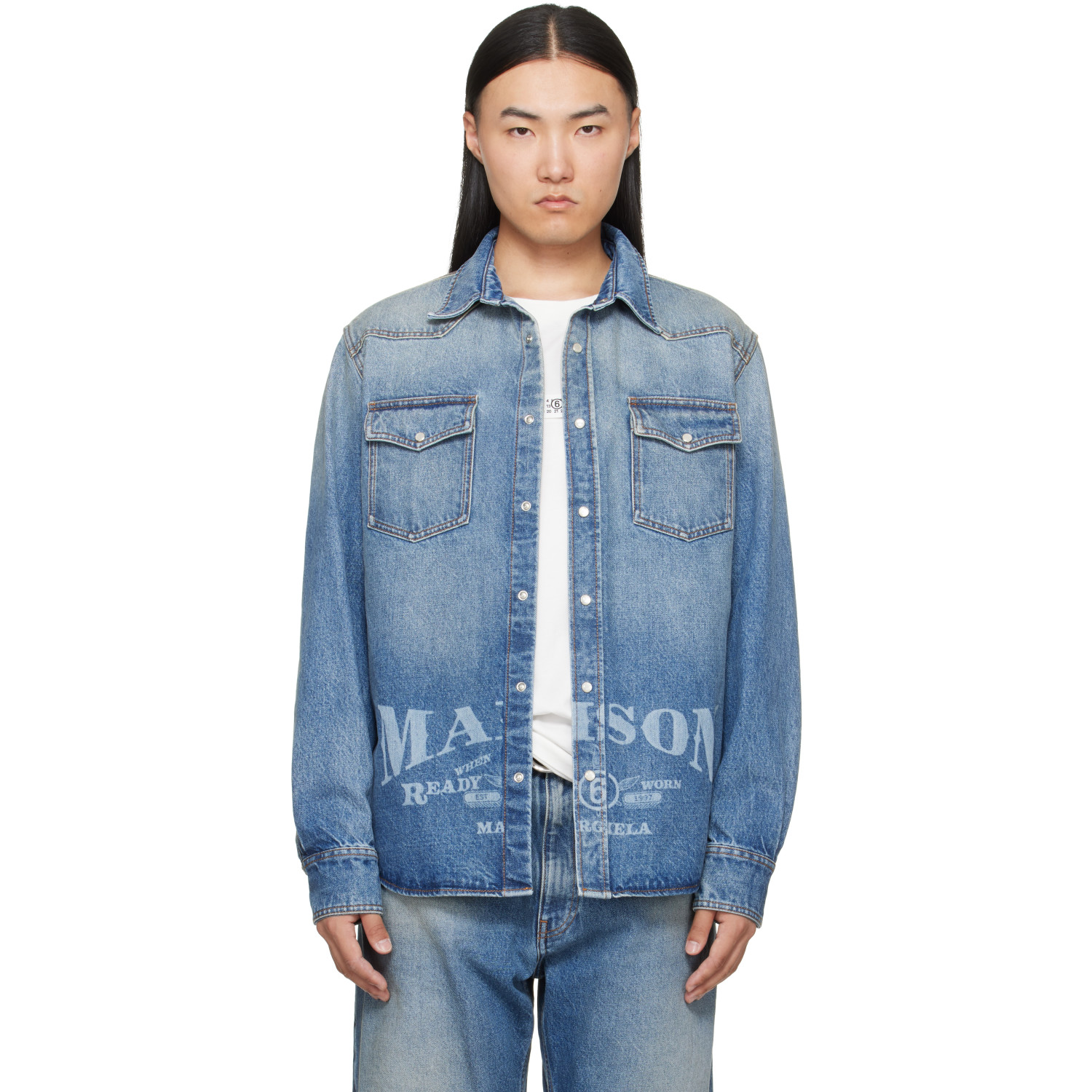MM6 Maison Margiela Blue Long-Sleeved Denim Shirt