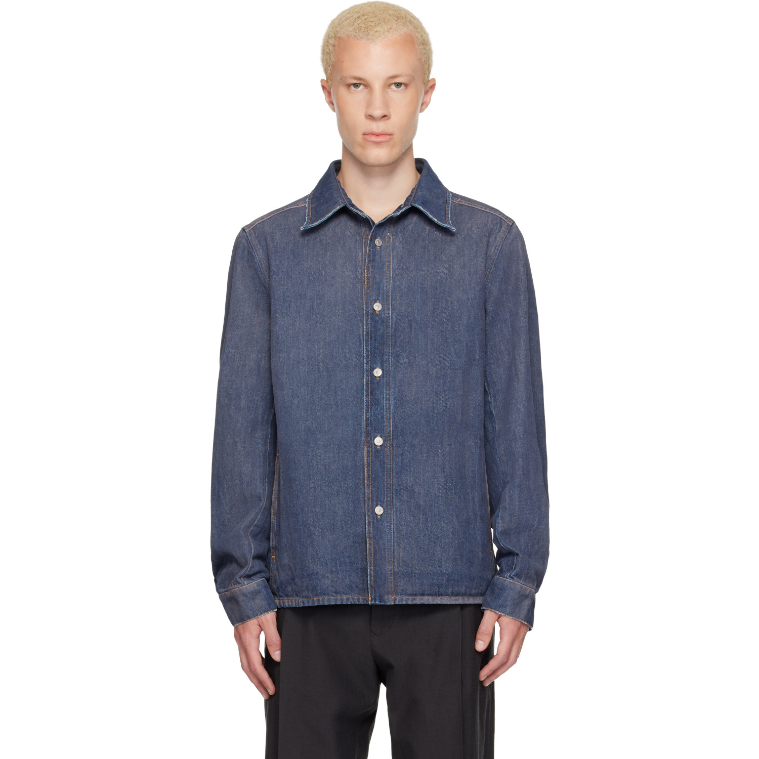 MM6 Maison Margiela Blue Long-Sleeved Denim Shirt