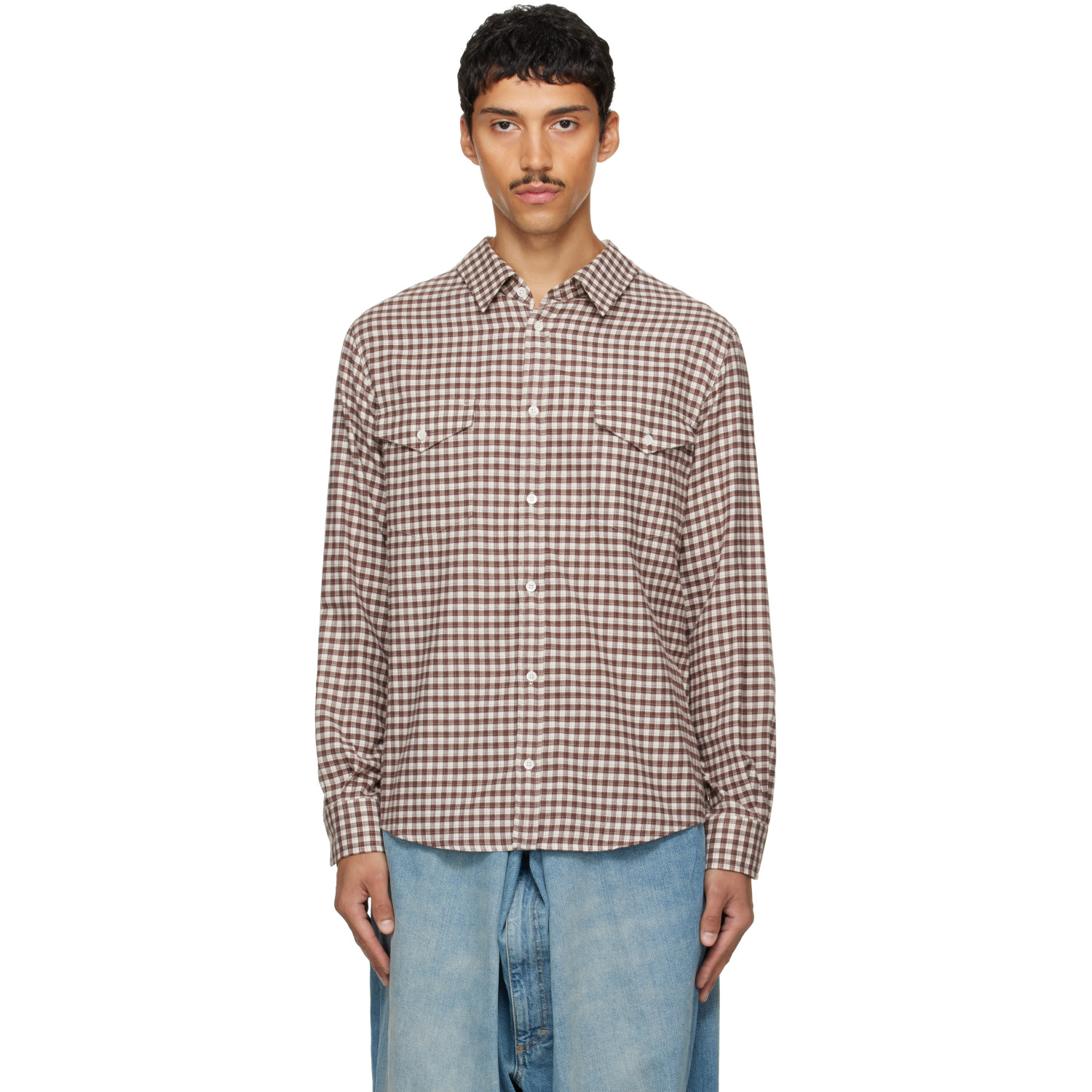 MM6 Maison Margiela Brown Checkered Flannel Shirt