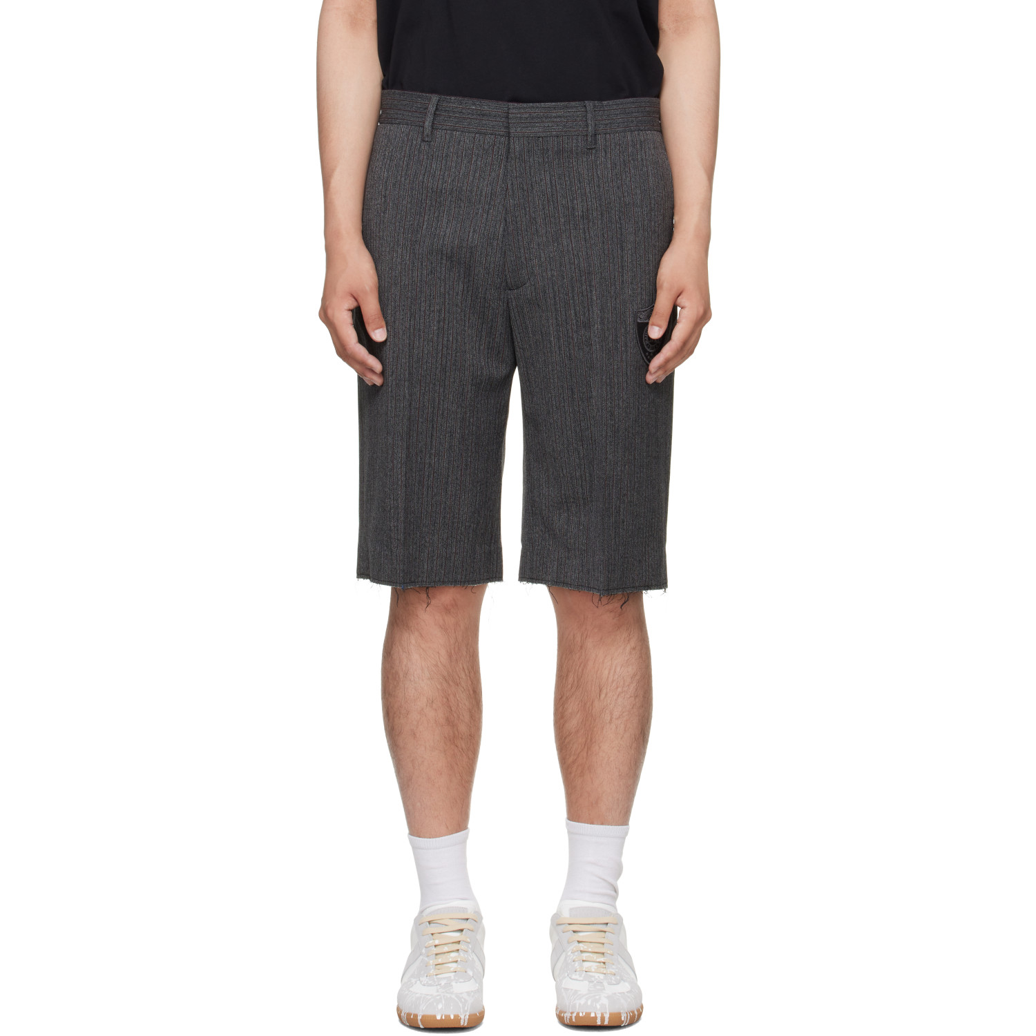 MM6 Maison Margiela Gray Pinstripe Wool-Blend Shorts