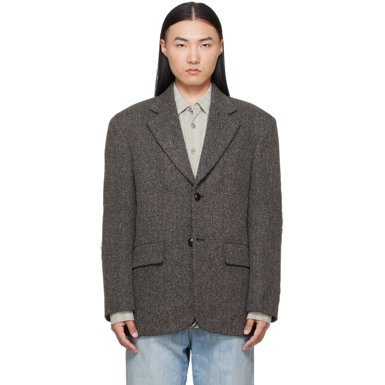 MM6 Maison Margiela Brown Wool Tweed Blazer