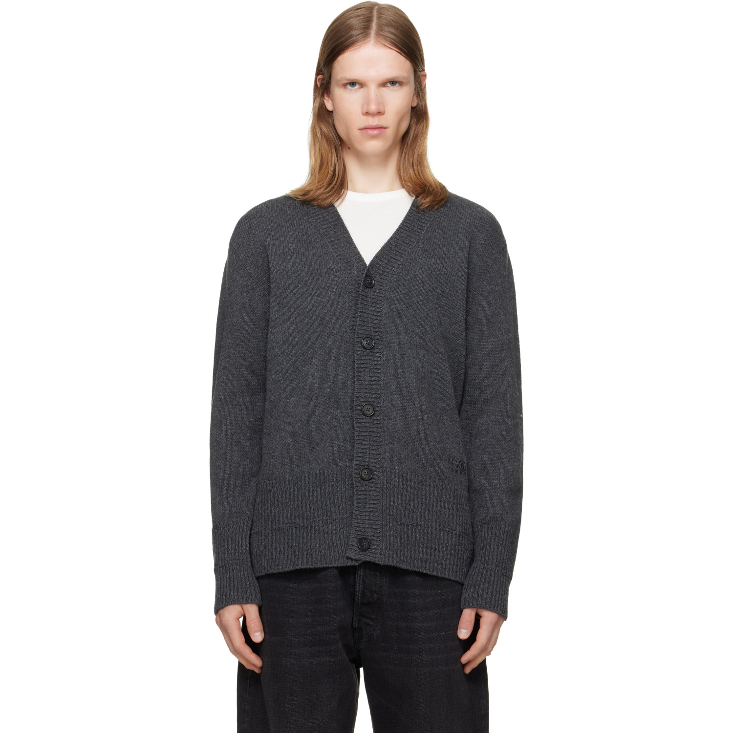 MM6 Maison Margiela Gray Wool V-neck Cardigan