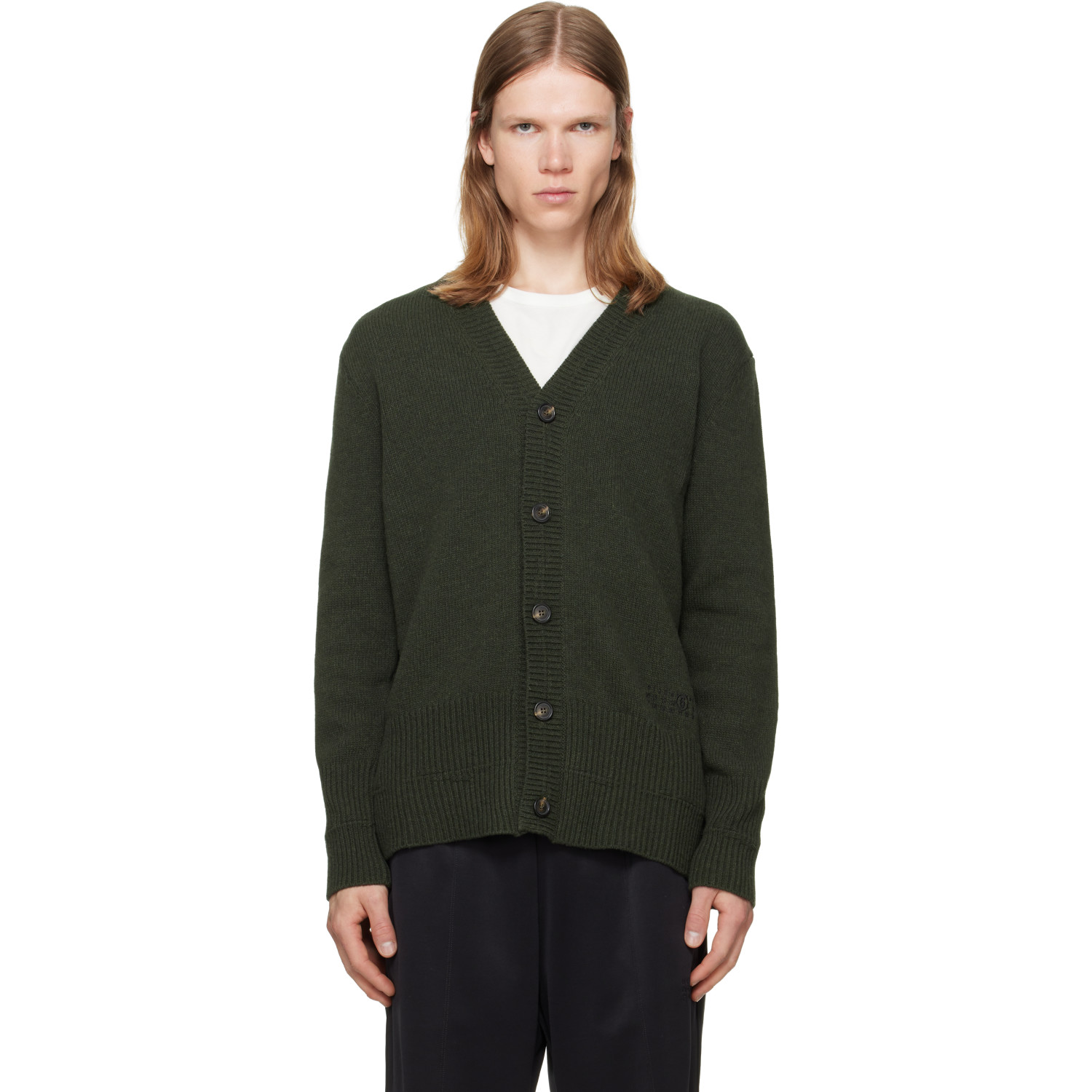 MM6 Maison Margiela Khaki Wool V-Neck Cardigan