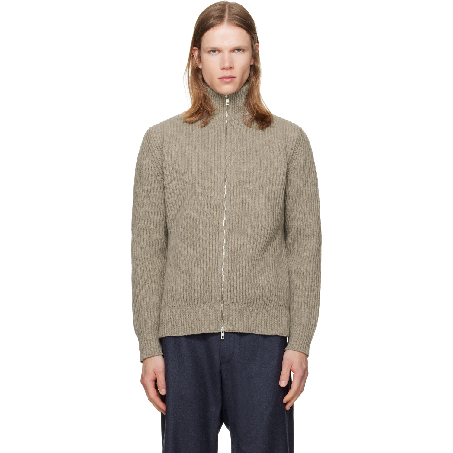 MM6 Maison Margiela Beige Ribbed Knit Sweater